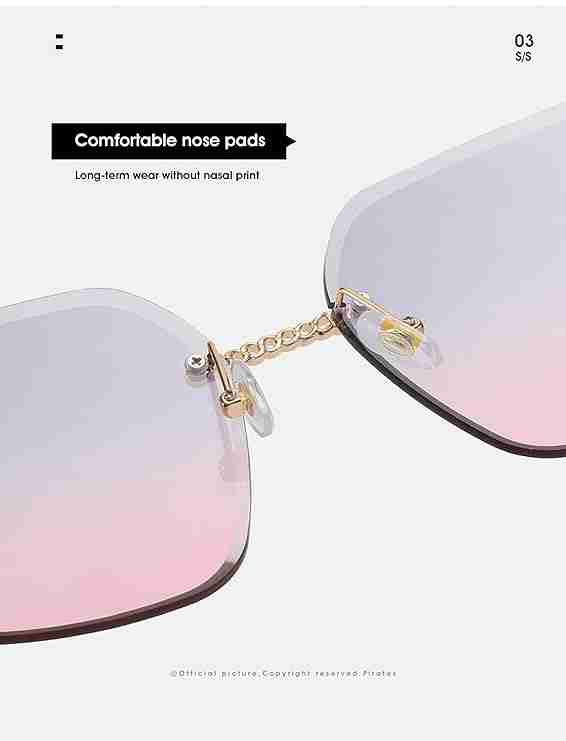 AUGEN By Visions India Retro Vintage Rimless Square Abstract Unisex Sunglasses UV400 Protected Medium Size (C9, 148)
