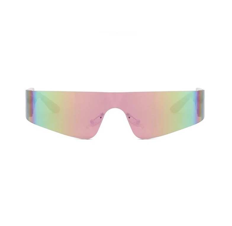 AUGEN By Visions India Y2K Rimless Futuristic Wrap Around Sunglasses, Trendy Cyberpunk Visor Sunglasses Monoblock Cyclops Shades UV 400 Protection Abstract Unisex Sunglasses Medium (C2, 156)