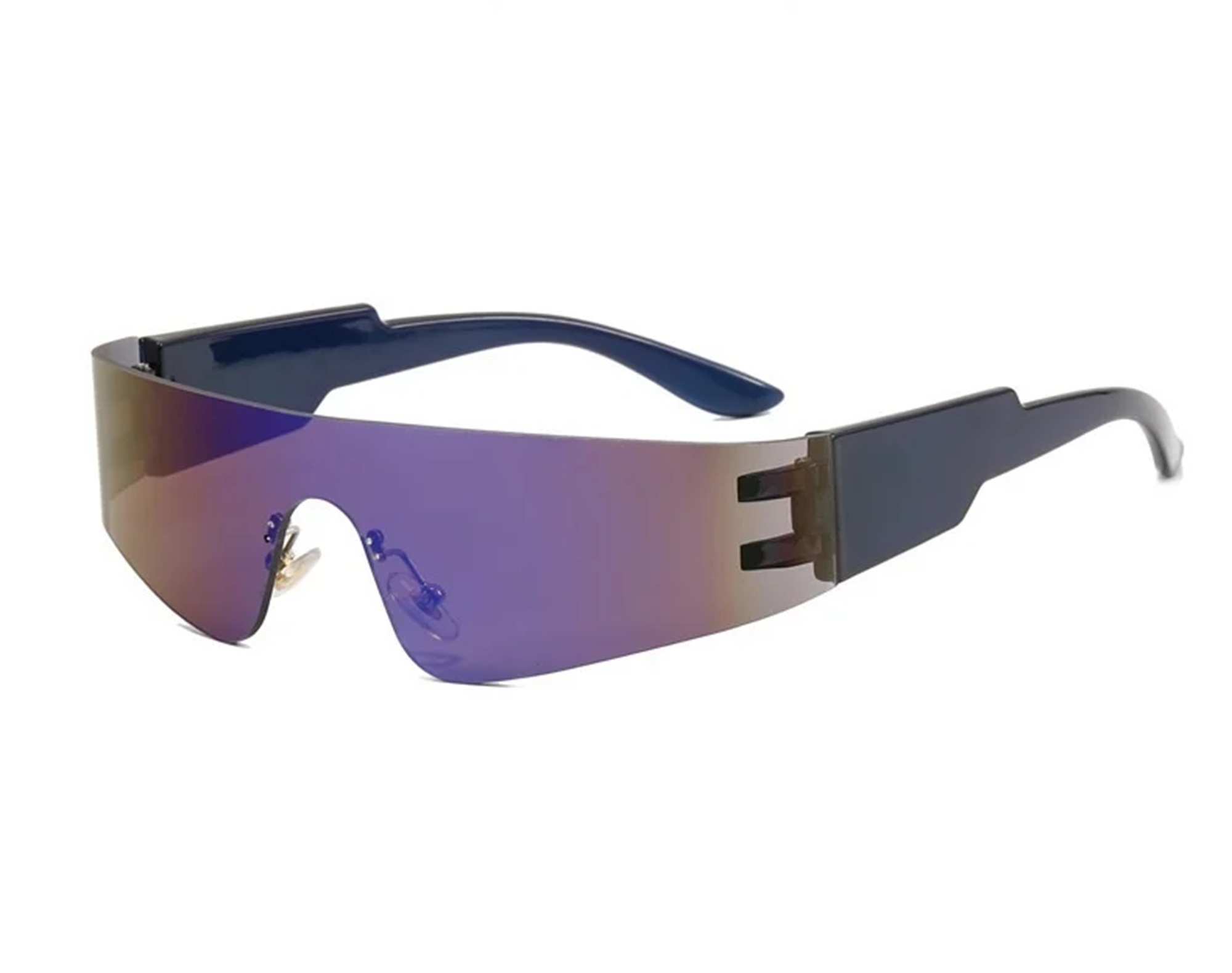AUGEN By Visions India Y2K Rimless Futuristic Wrap Around Sunglasses, Trendy Cyberpunk Visor Sunglasses Monoblock Cyclops Shades UV 400 Protection Abstract Unisex Sunglasses Medium (C5, 156)