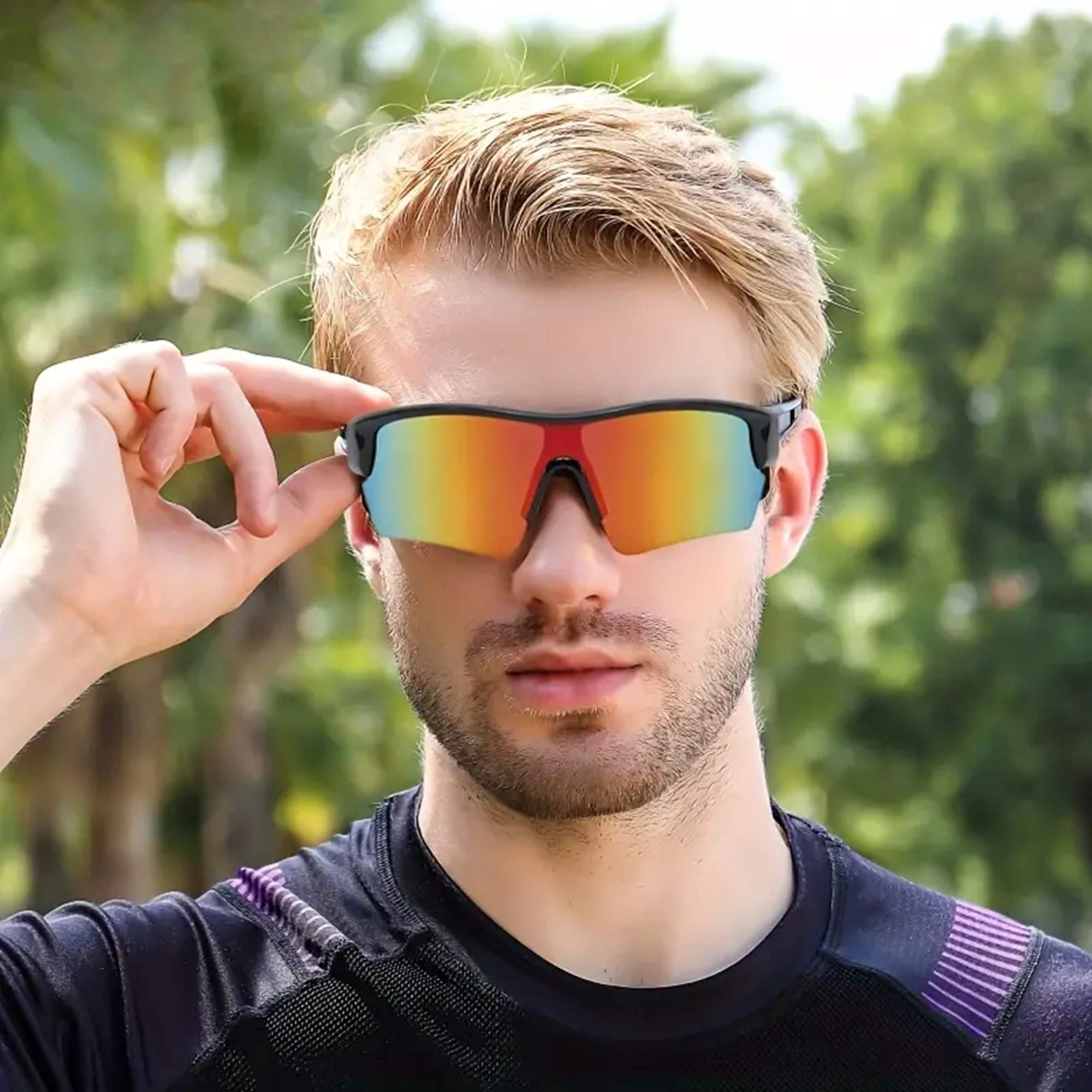 AUGEN By Visions India Sports Mirrored Wraparound Sunglasses for Cycling Cricket Riding Trekking Full Coverage UV 400 Protection Abstract Unisex Sunglasses Large (C8, 158)