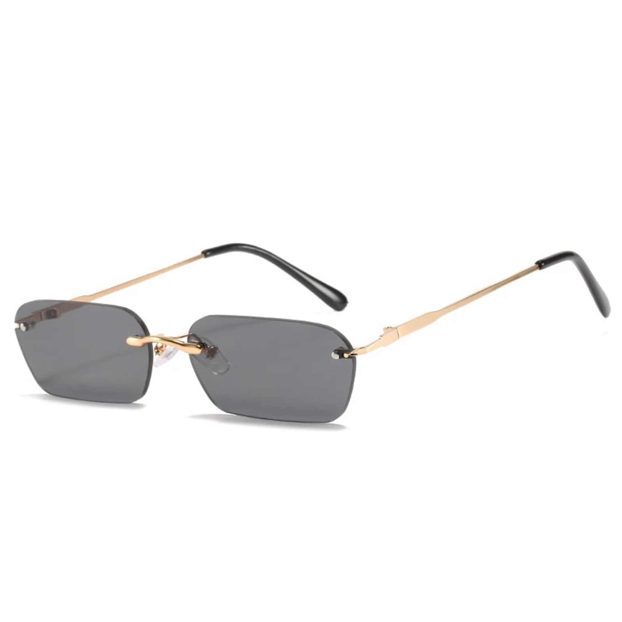 AUGEN By Visions India Retro Vintage Rimless Square Abstract Unisex Sunglasses UV400 Protected Small Size (C1, 164)