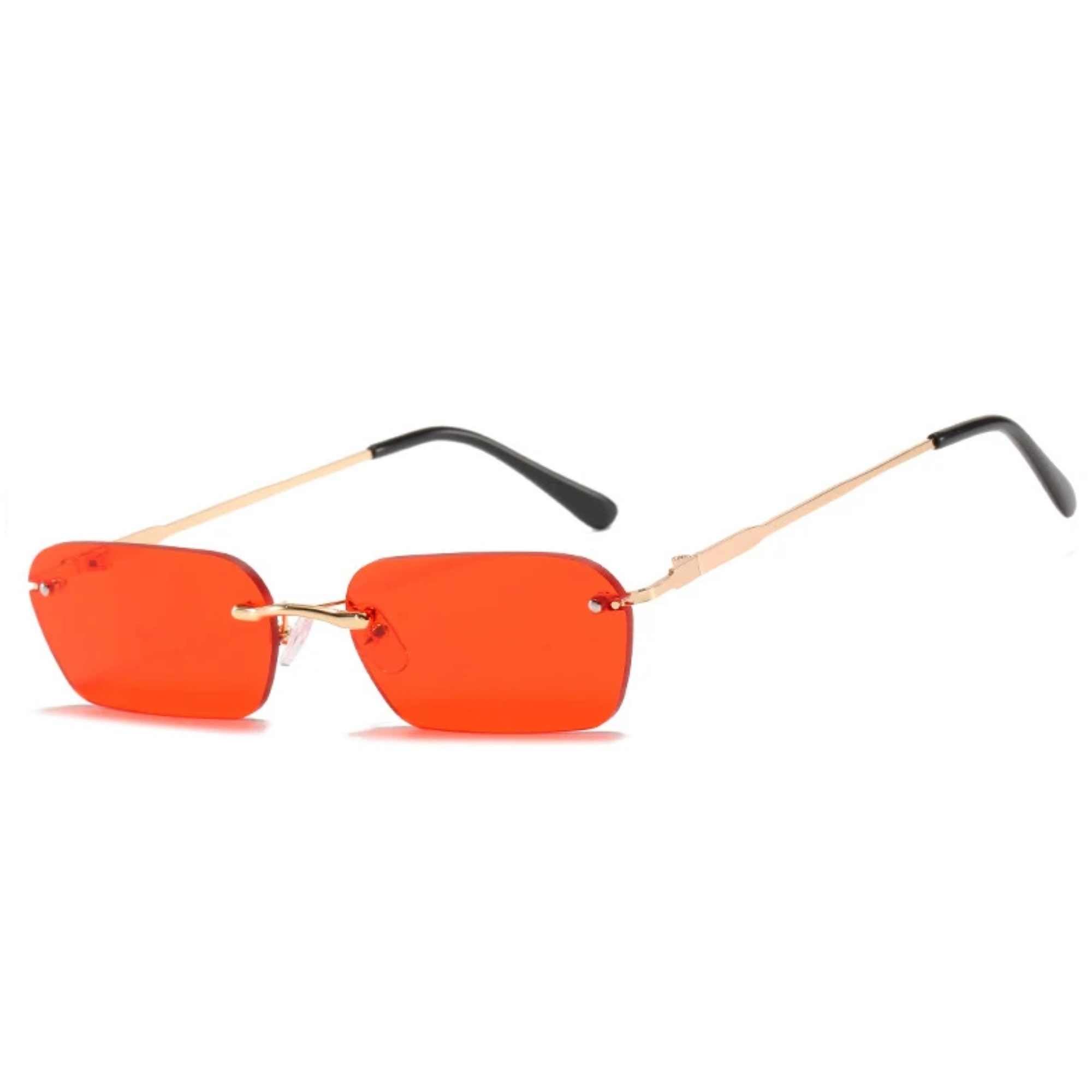 AUGEN By Visions India Retro Vintage Rimless Square Abstract Unisex Sunglasses UV400 Protected Small Size (C2, 164)