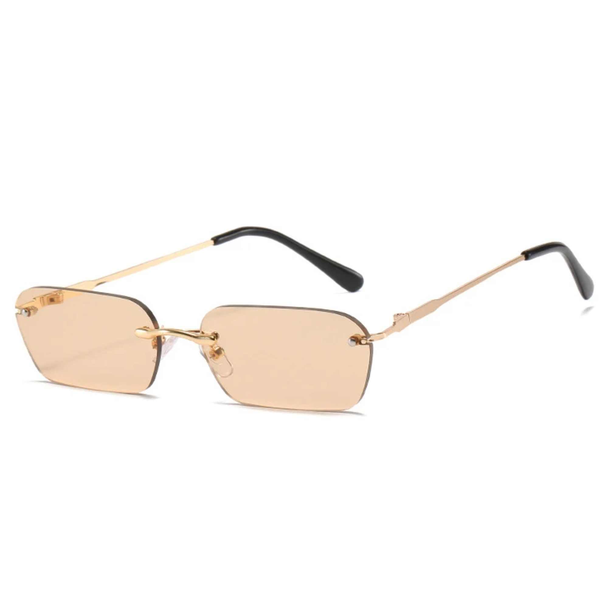 AUGEN By Visions India Retro Vintage Rimless Square Abstract Unisex Sunglasses UV400 Protected Small Size (C3, 164)