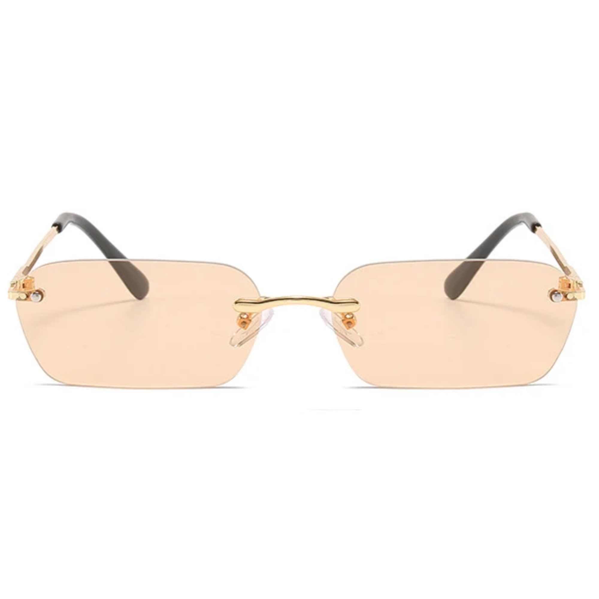 AUGEN By Visions India Retro Vintage Rimless Square Abstract Unisex Sunglasses UV400 Protected Small Size (C3, 164)