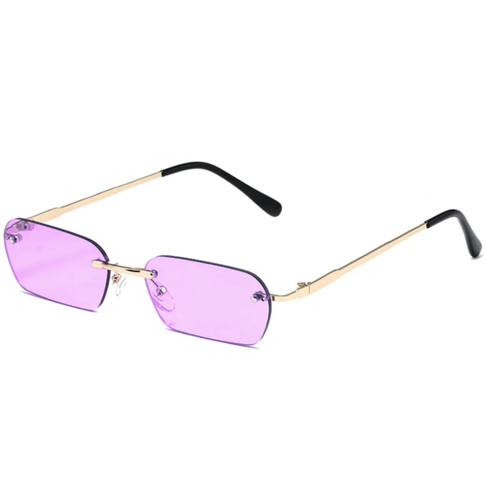 AUGEN By Visions India Retro Vintage Rimless Square Abstract Unisex Sunglasses UV400 Protected Small Size (C4, 164)
