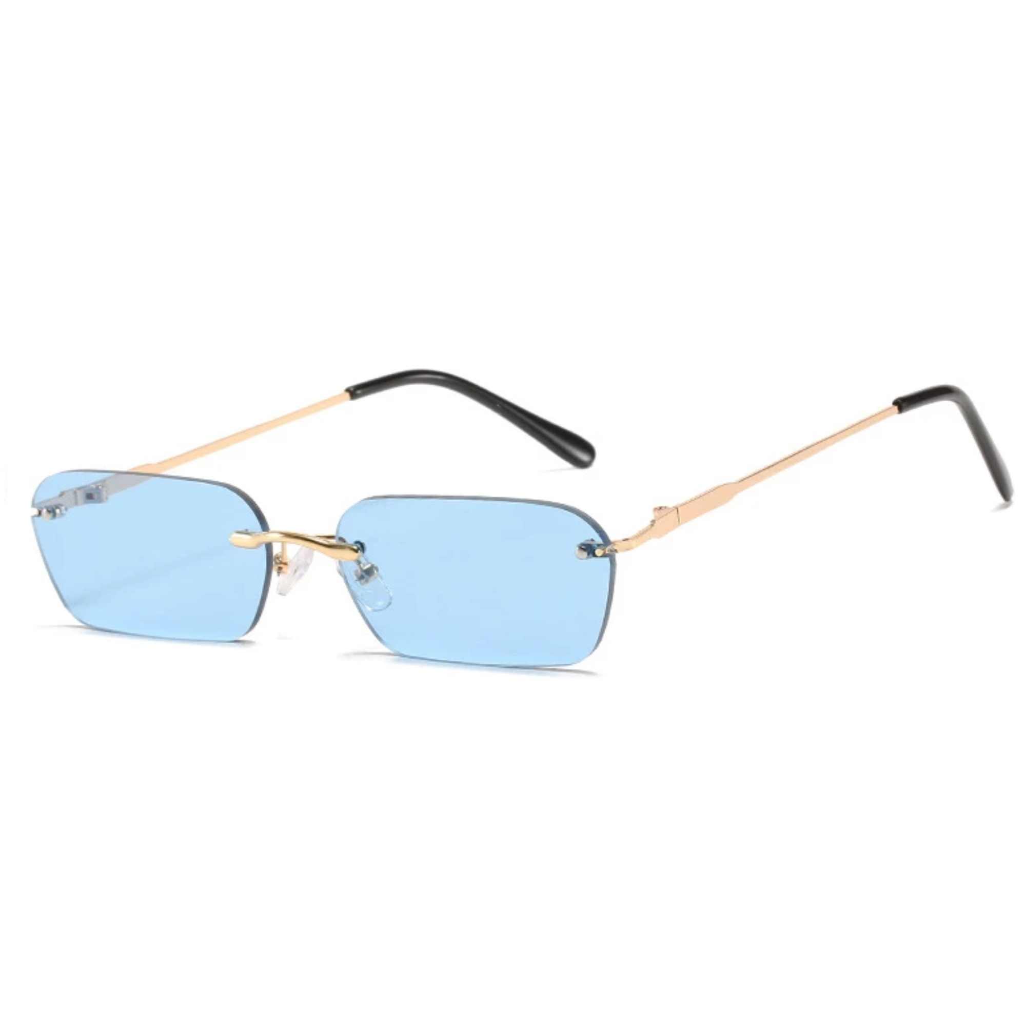 AUGEN By Visions India Retro Vintage Rimless Square Abstract Unisex Sunglasses UV400 Protected Small Size (C5, 164)
