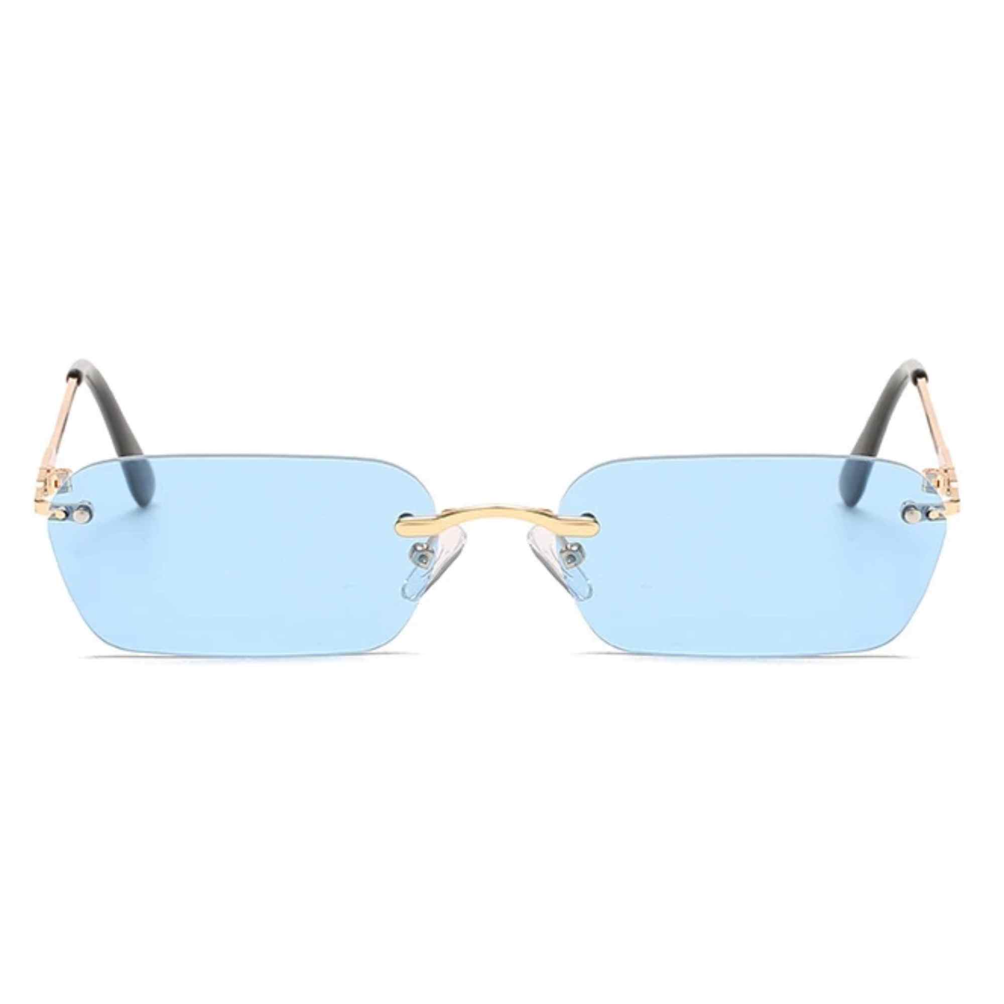 AUGEN By Visions India Retro Vintage Rimless Square Abstract Unisex Sunglasses UV400 Protected Small Size (C5, 164)