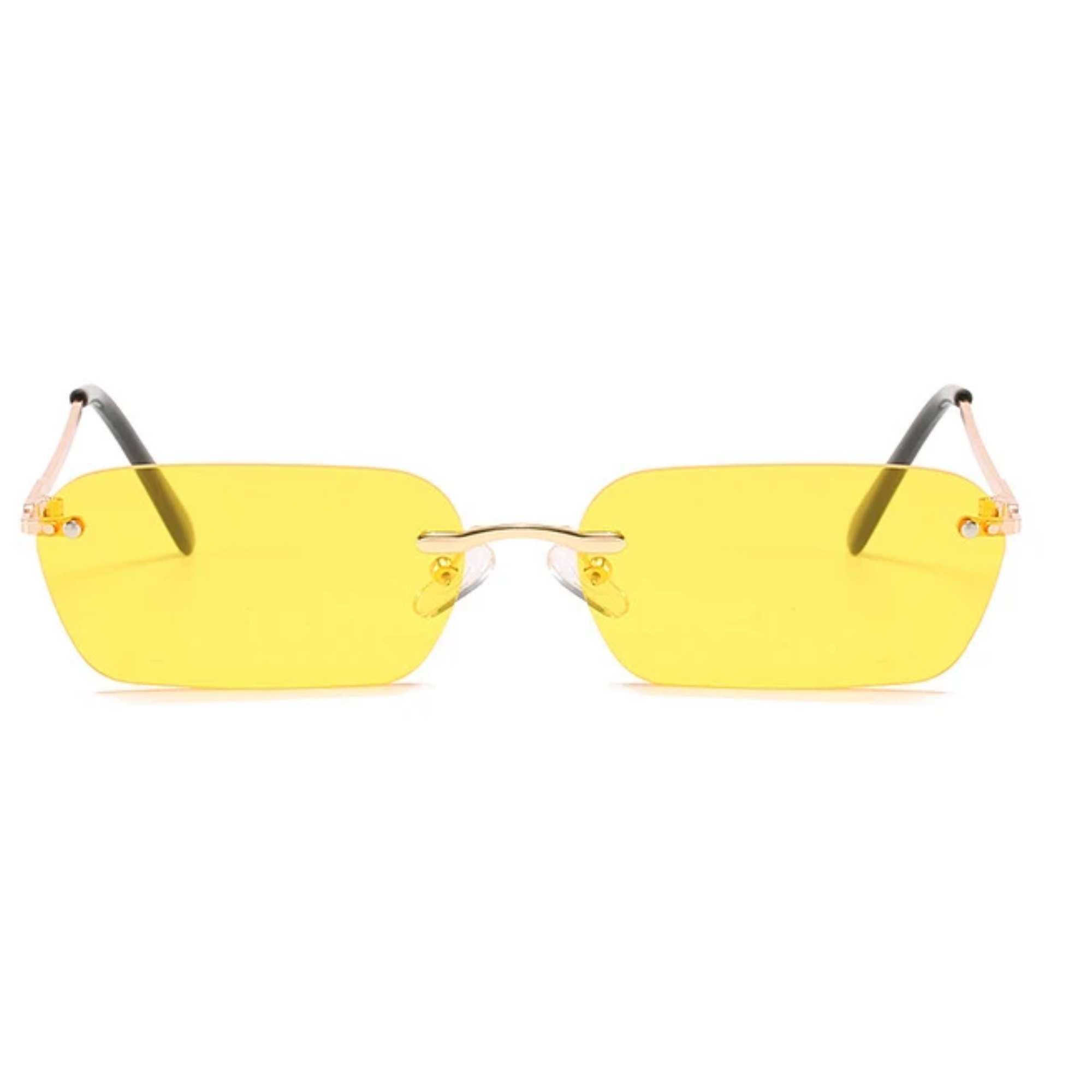 AUGEN By Visions India Retro Vintage Rimless Square Abstract Unisex Sunglasses UV400 Protected Small Size (C6, 164)