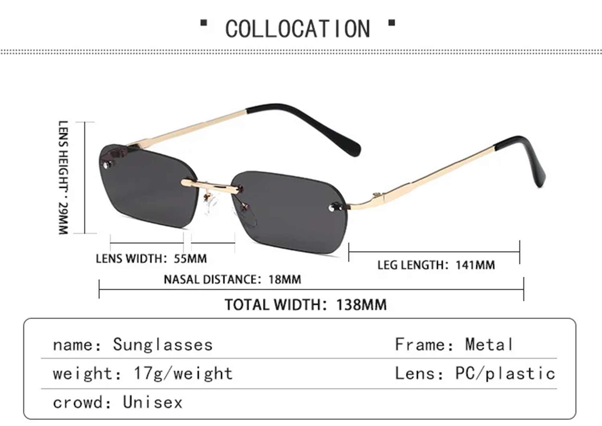 AUGEN By Visions India Retro Vintage Rimless Square Abstract Unisex Sunglasses UV400 Protected Small Size (C6, 164)