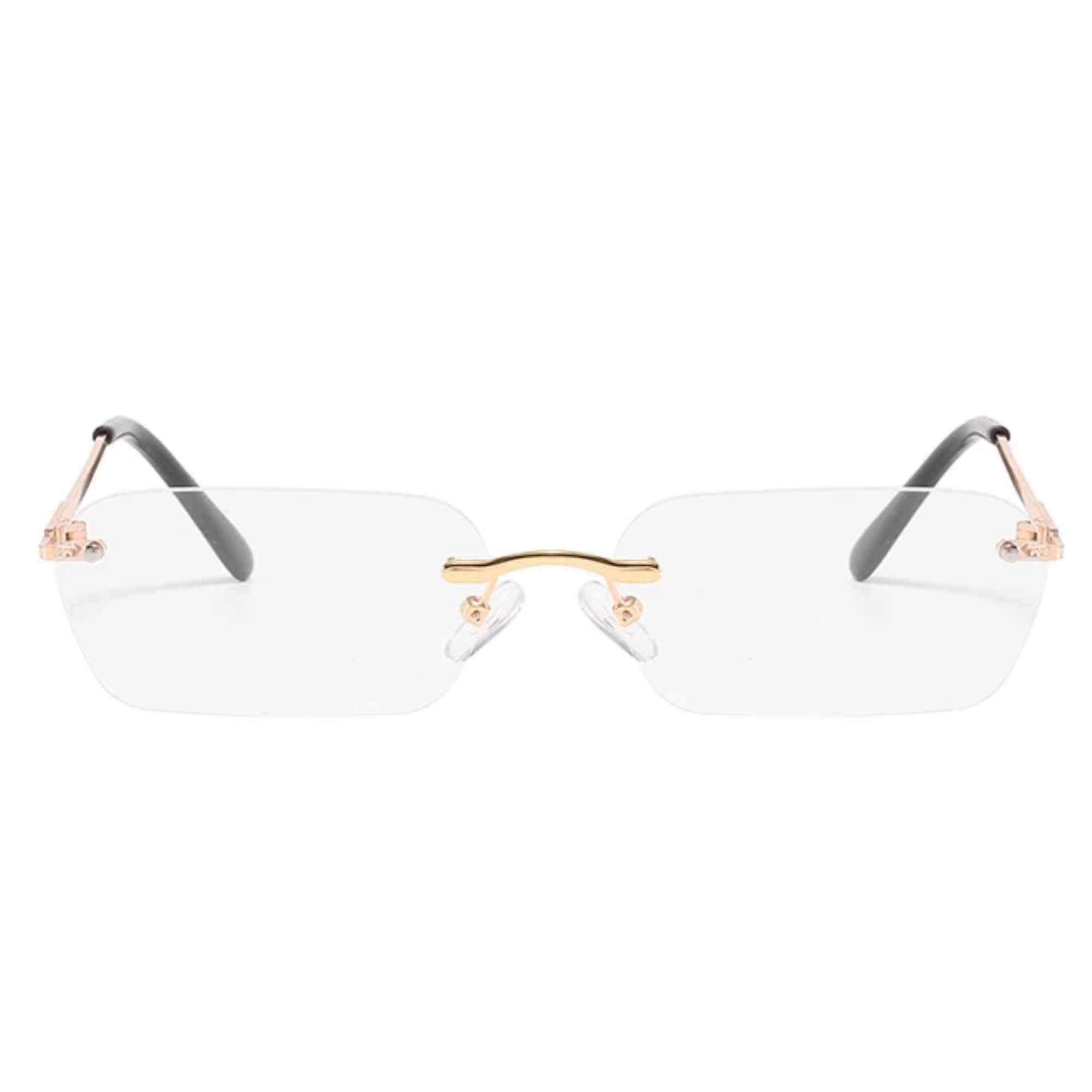 AUGEN By Visions India Retro Vintage Rimless Square Abstract Unisex Sunglasses UV400 Protected Small Size (C7, 164)