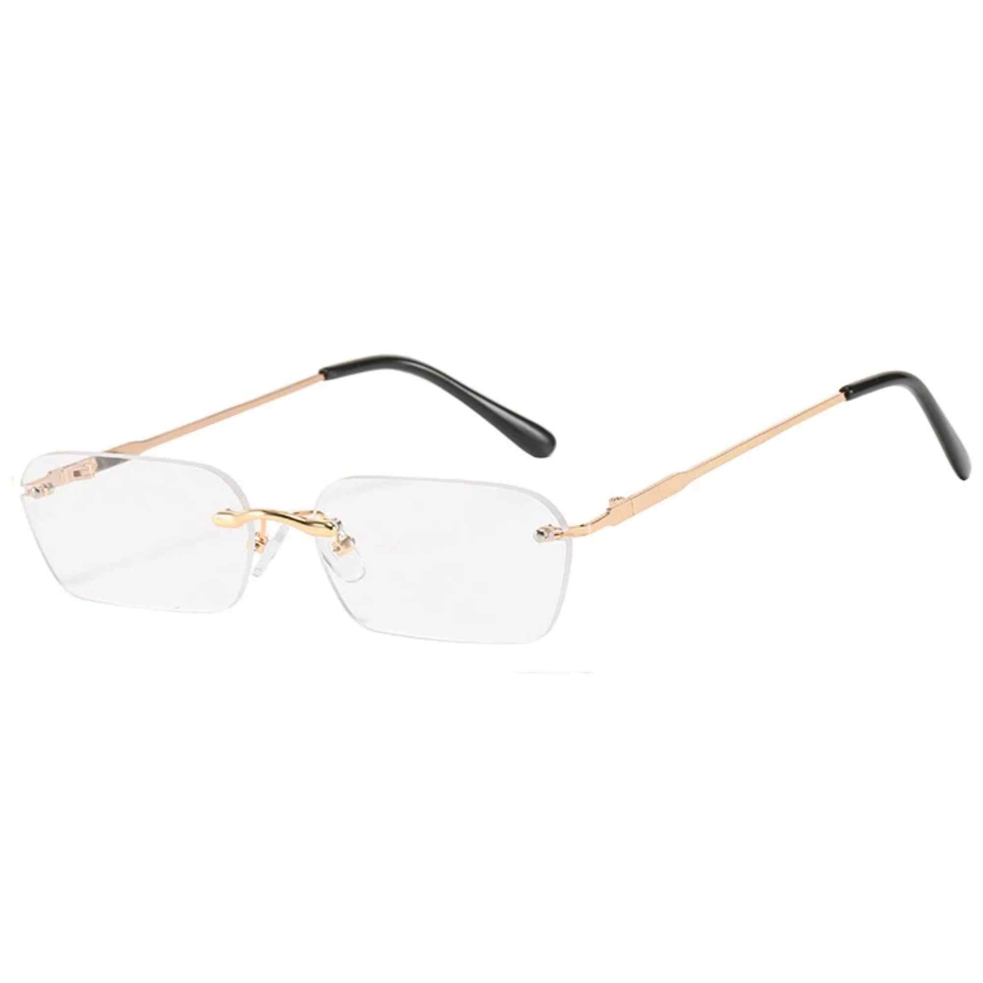 AUGEN By Visions India Retro Vintage Rimless Square Abstract Unisex Sunglasses UV400 Protected Small Size (C7, 164)