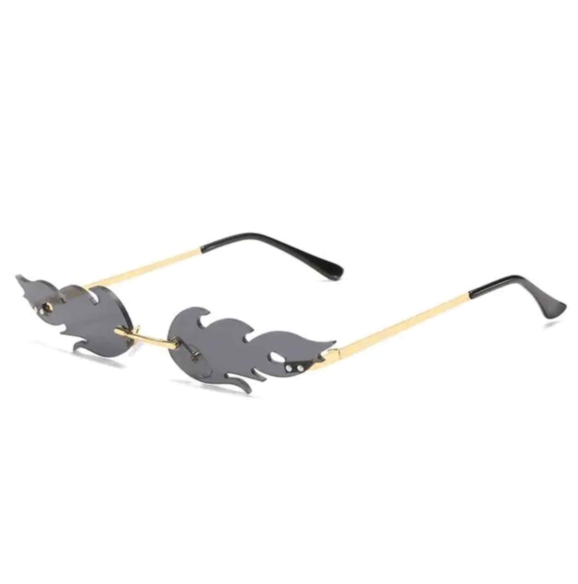 AUGEN By Visions India Retro Vintage Fire Design Rimless Flame Abstract Unisex Sunglasses UV400 Protected Medium Size (C1, 168)