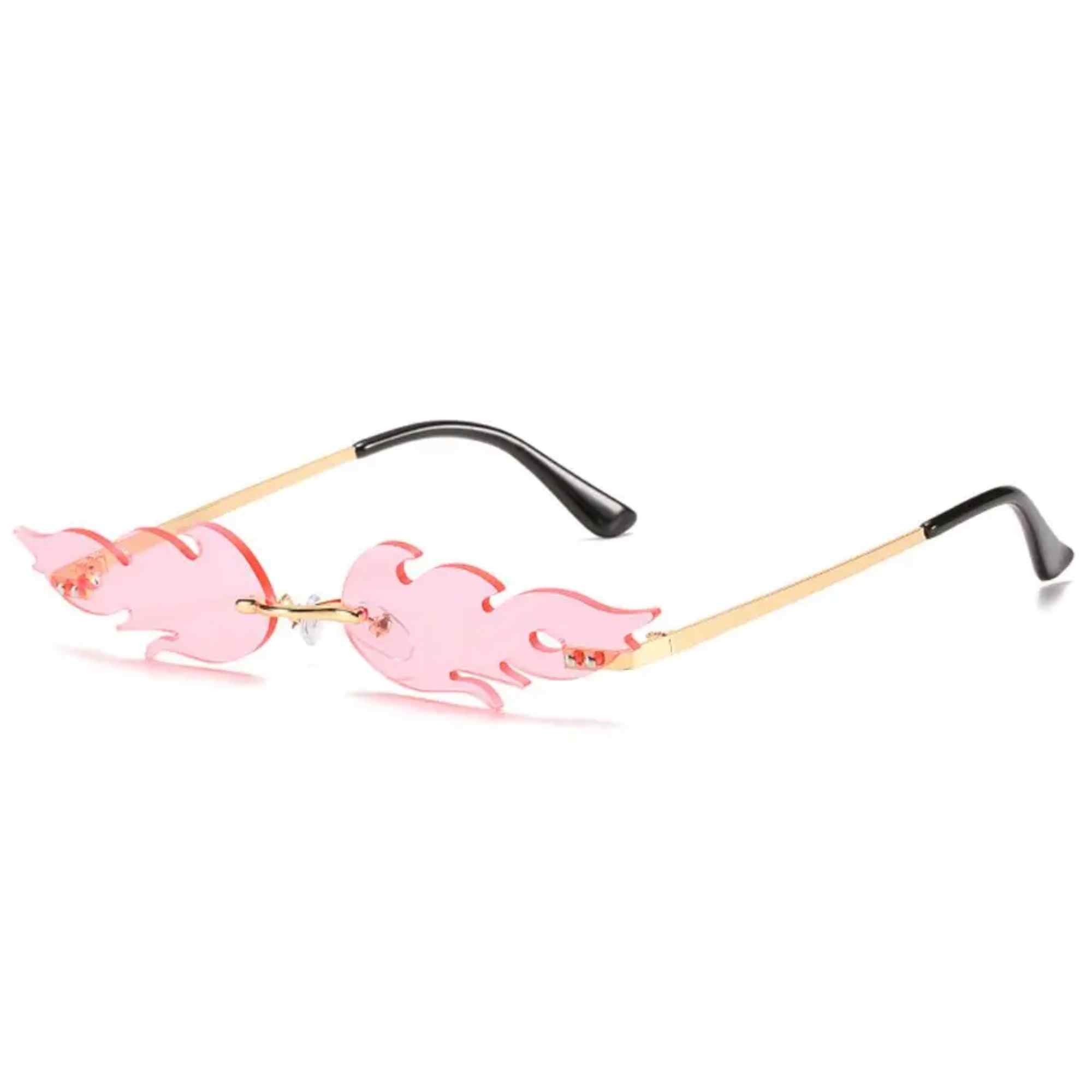 AUGEN By Visions India Retro Vintage Fire Design Rimless Flame Abstract Unisex Sunglasses UV400 Protected Medium Size (C10, 168)