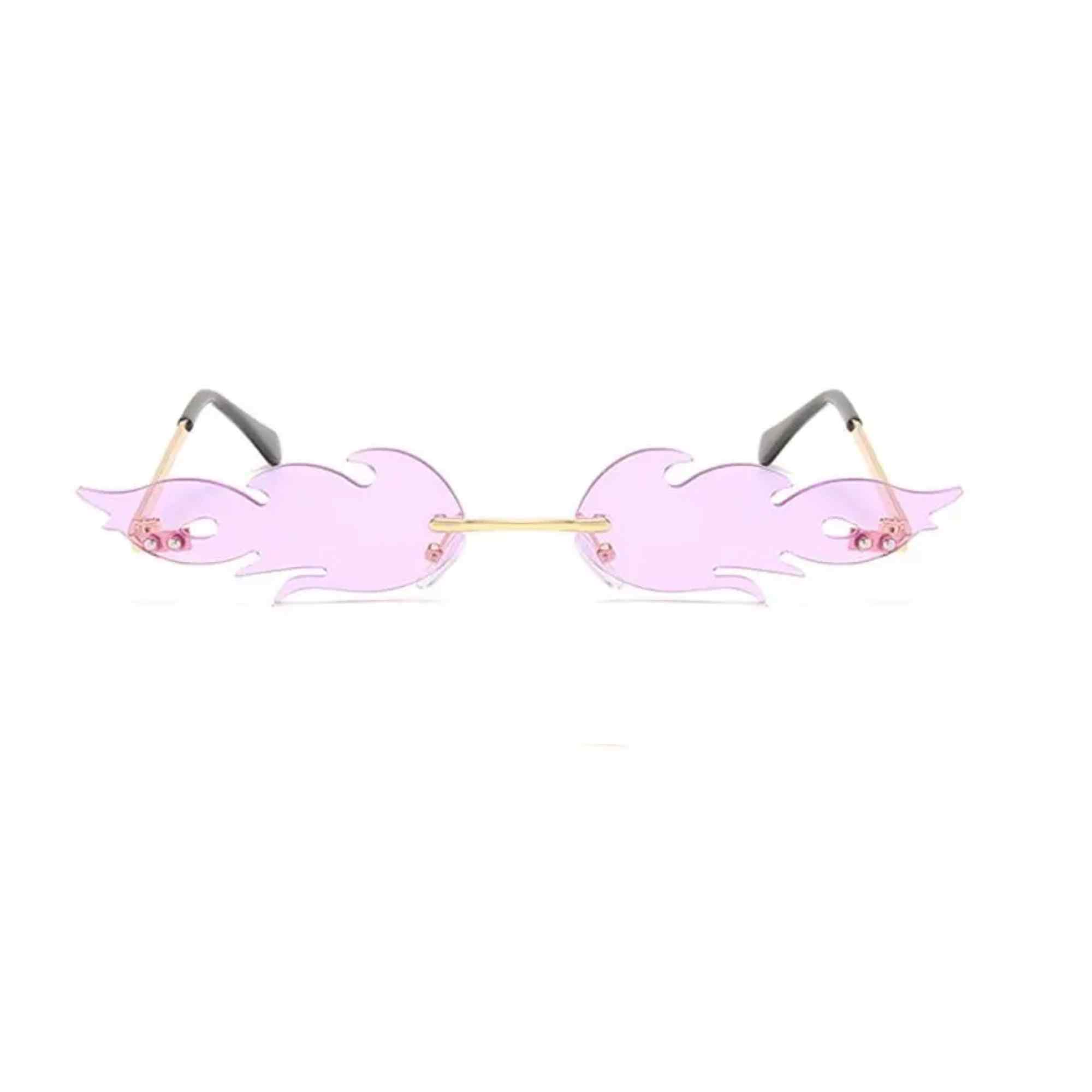 AUGEN By Visions India Retro Vintage Fire Design Rimless Flame Abstract Unisex Sunglasses UV400 Protected Medium Size (C11, 168)