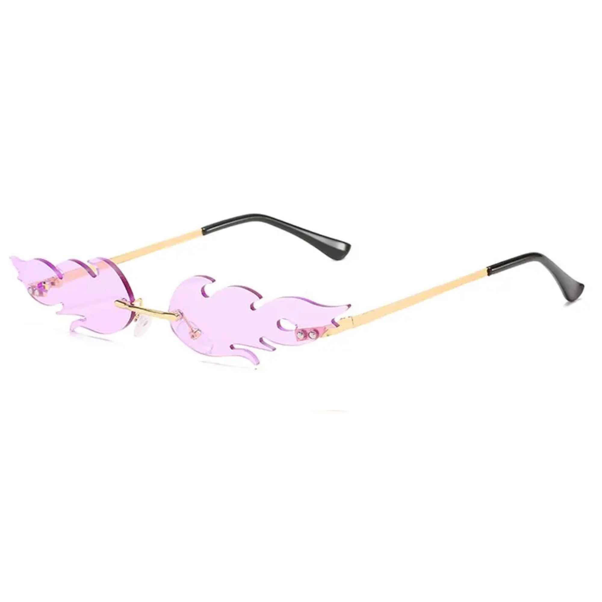AUGEN By Visions India Retro Vintage Fire Design Rimless Flame Abstract Unisex Sunglasses UV400 Protected Medium Size (C11, 168)