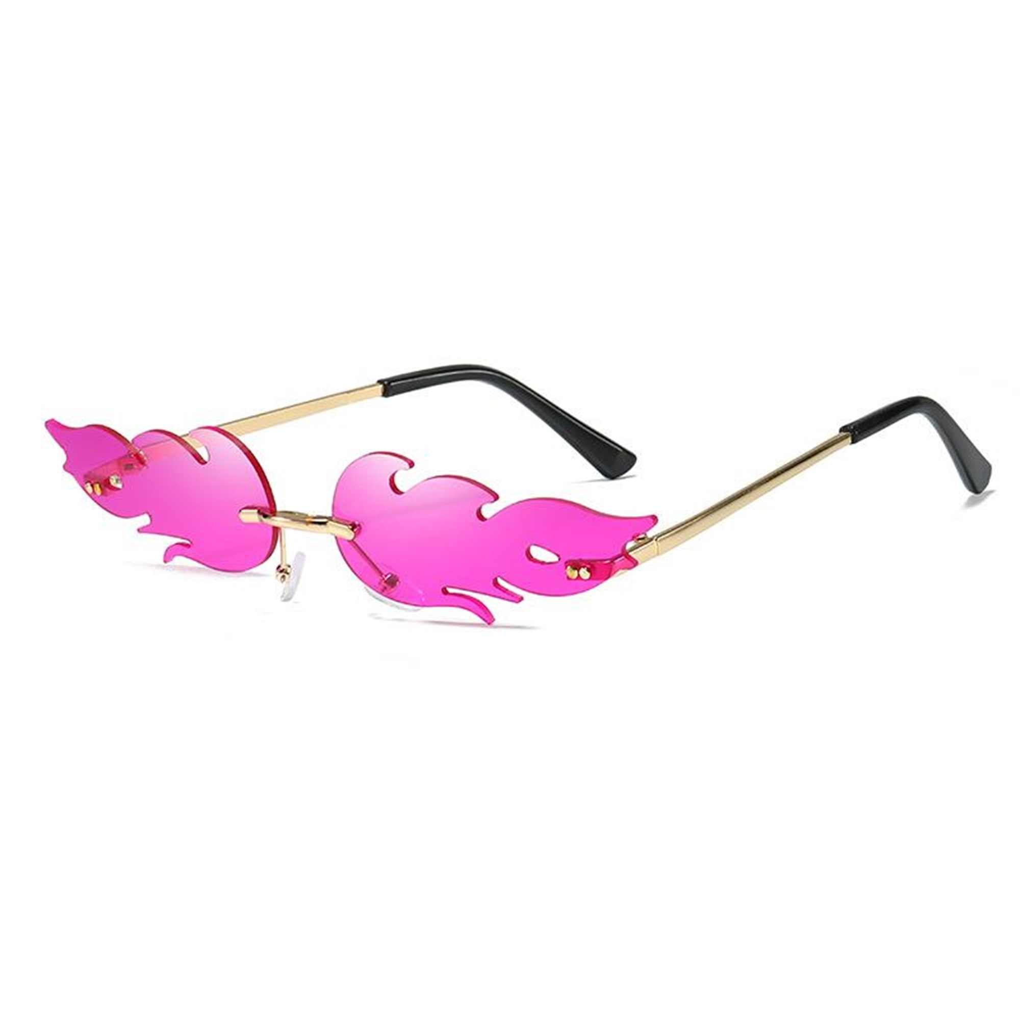 AUGEN By Visions India Retro Vintage Fire Design Rimless Flame Abstract Unisex Sunglasses UV400 Protected Medium Size (C12, 168)
