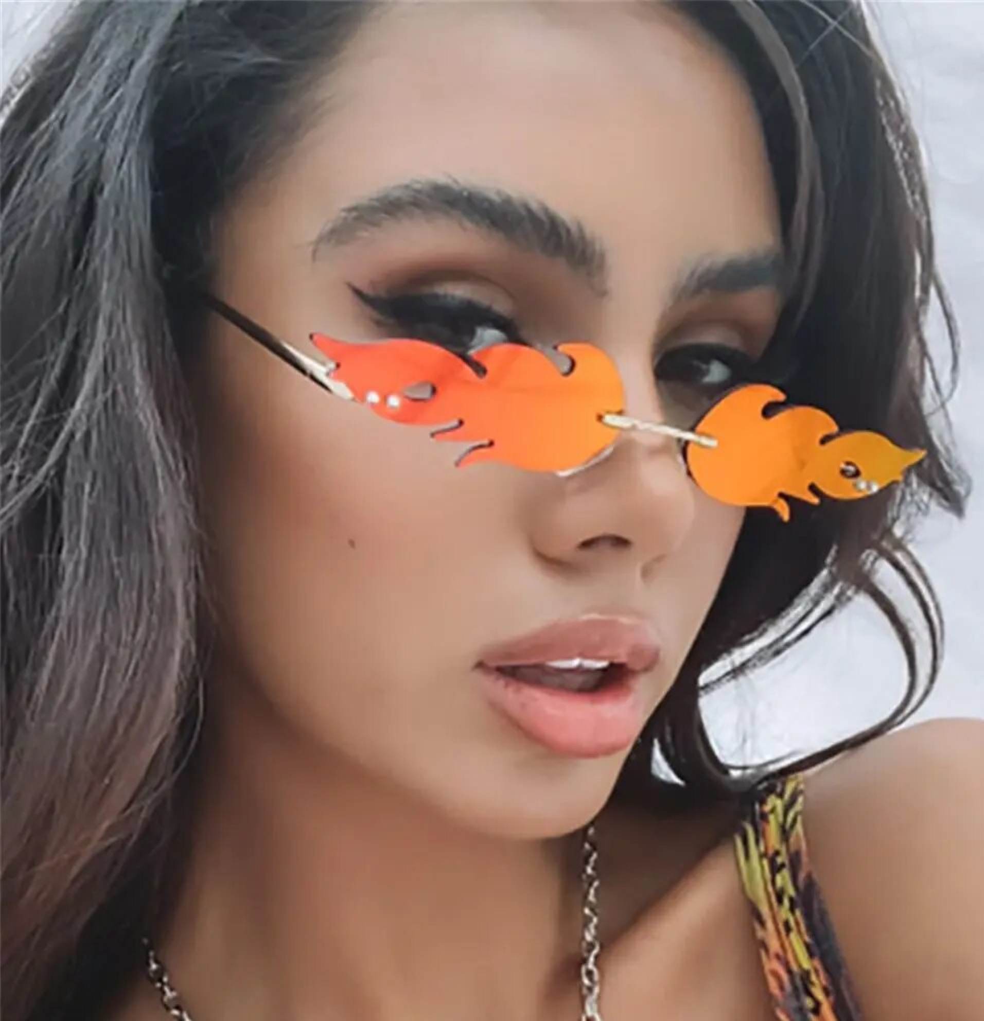 AUGEN By Visions India Retro Vintage Fire Design Rimless Flame Abstract Unisex Sunglasses UV400 Protected Medium Size (C13, 168)