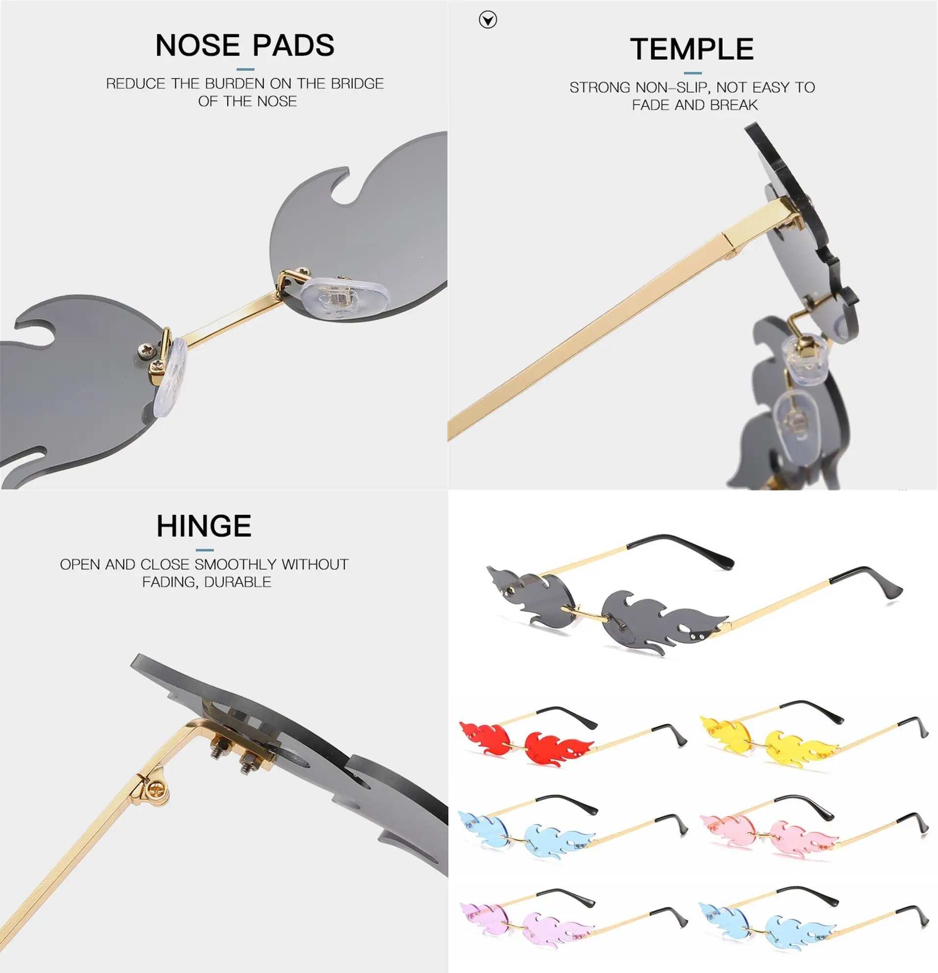 AUGEN By Visions India Retro Vintage Fire Design Rimless Flame Abstract Unisex Sunglasses UV400 Protected Medium Size (C13, 168)