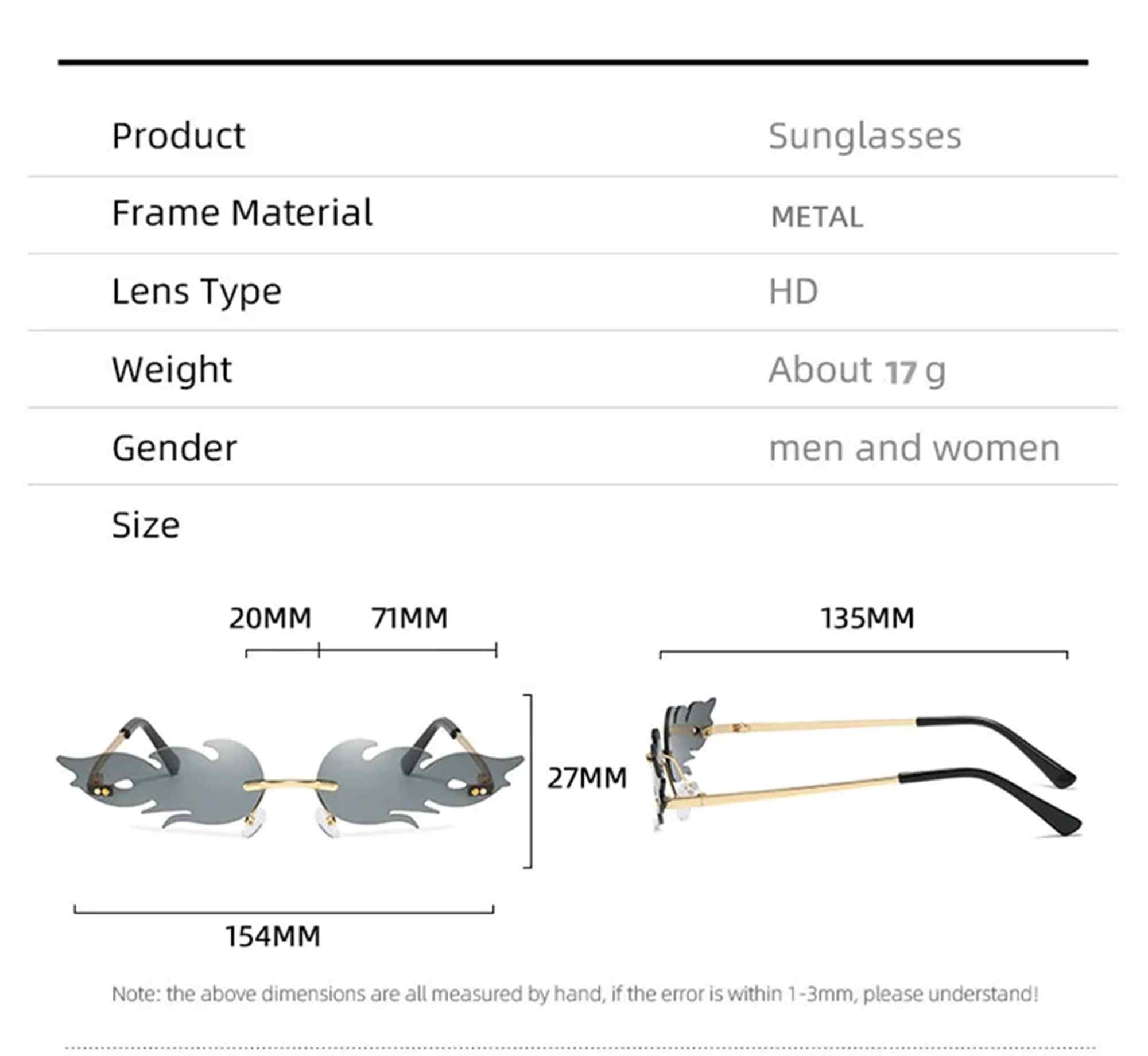 AUGEN By Visions India Retro Vintage Fire Design Rimless Flame Abstract Unisex Sunglasses UV400 Protected Medium Size (C13, 168)
