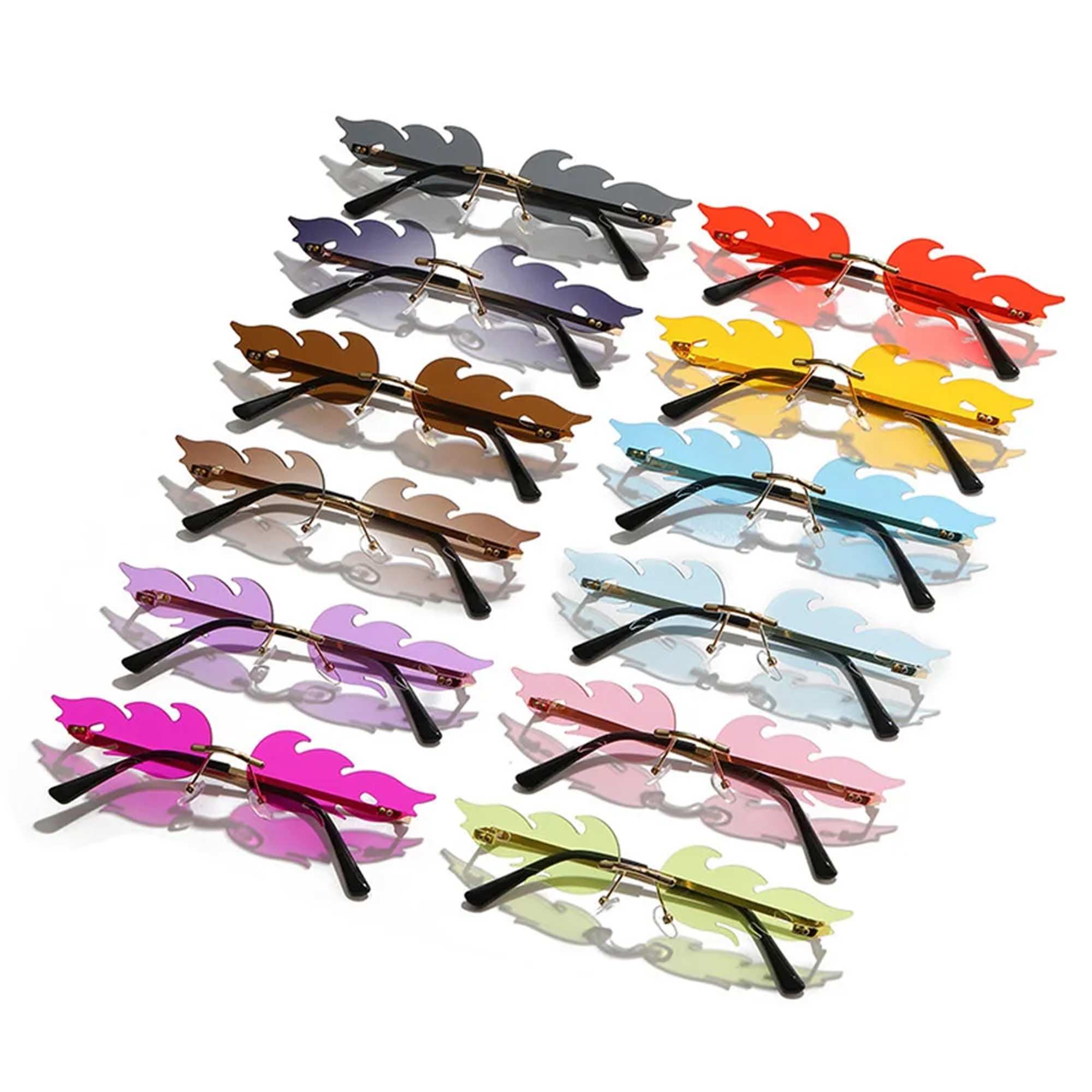 AUGEN By Visions India Retro Vintage Fire Design Rimless Flame Abstract Unisex Sunglasses UV400 Protected Medium Size (C13, 168)
