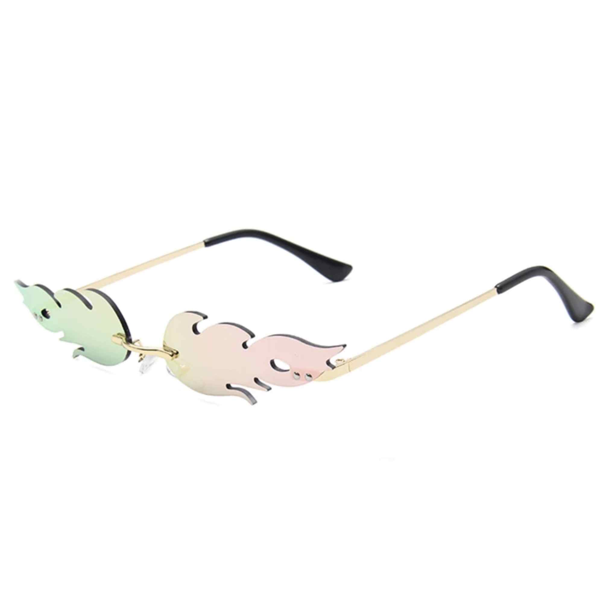 AUGEN By Visions India Retro Vintage Fire Design Rimless Flame Abstract Unisex Sunglasses UV400 Protected Medium Size (C16, 168)