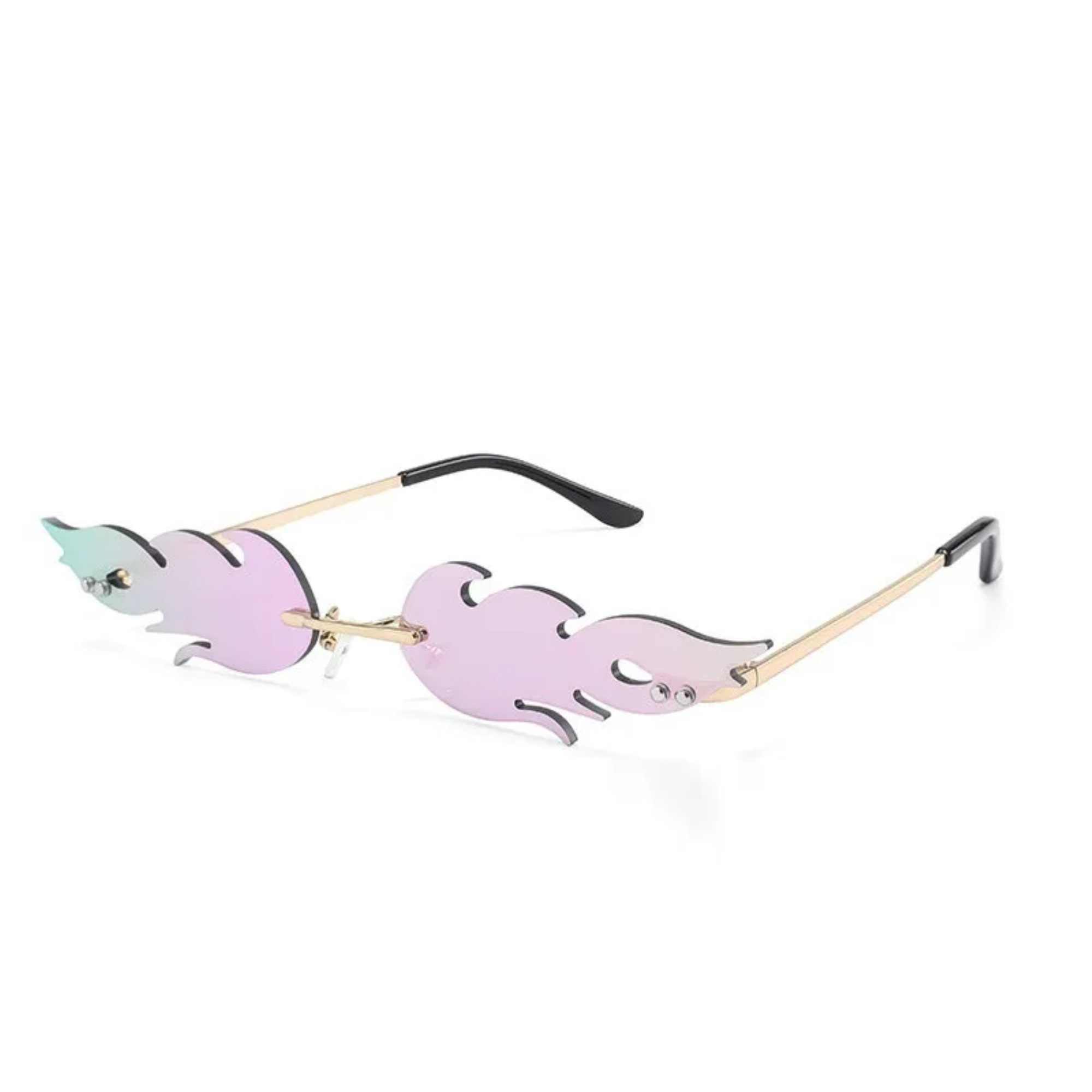 AUGEN By Visions India Retro Vintage Fire Design Rimless Flame Abstract Unisex Sunglasses UV400 Protected Medium Size (C17, 168)
