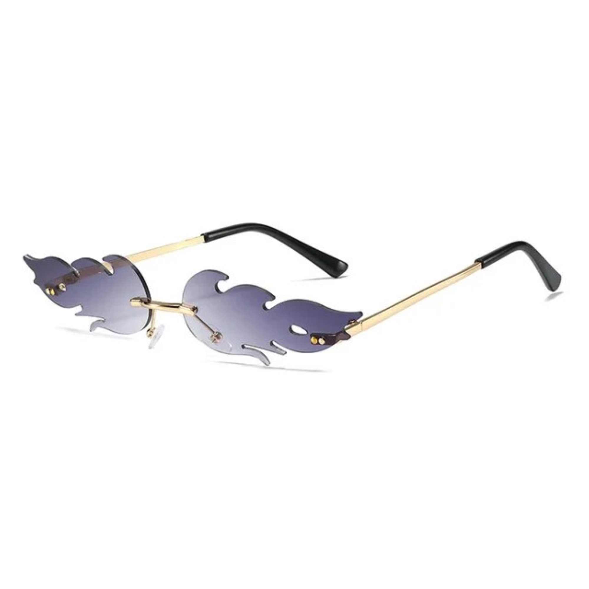 AUGEN By Visions India Retro Vintage Fire Design Rimless Flame Abstract Unisex Sunglasses UV400 Protected Medium Size (C2, 168)