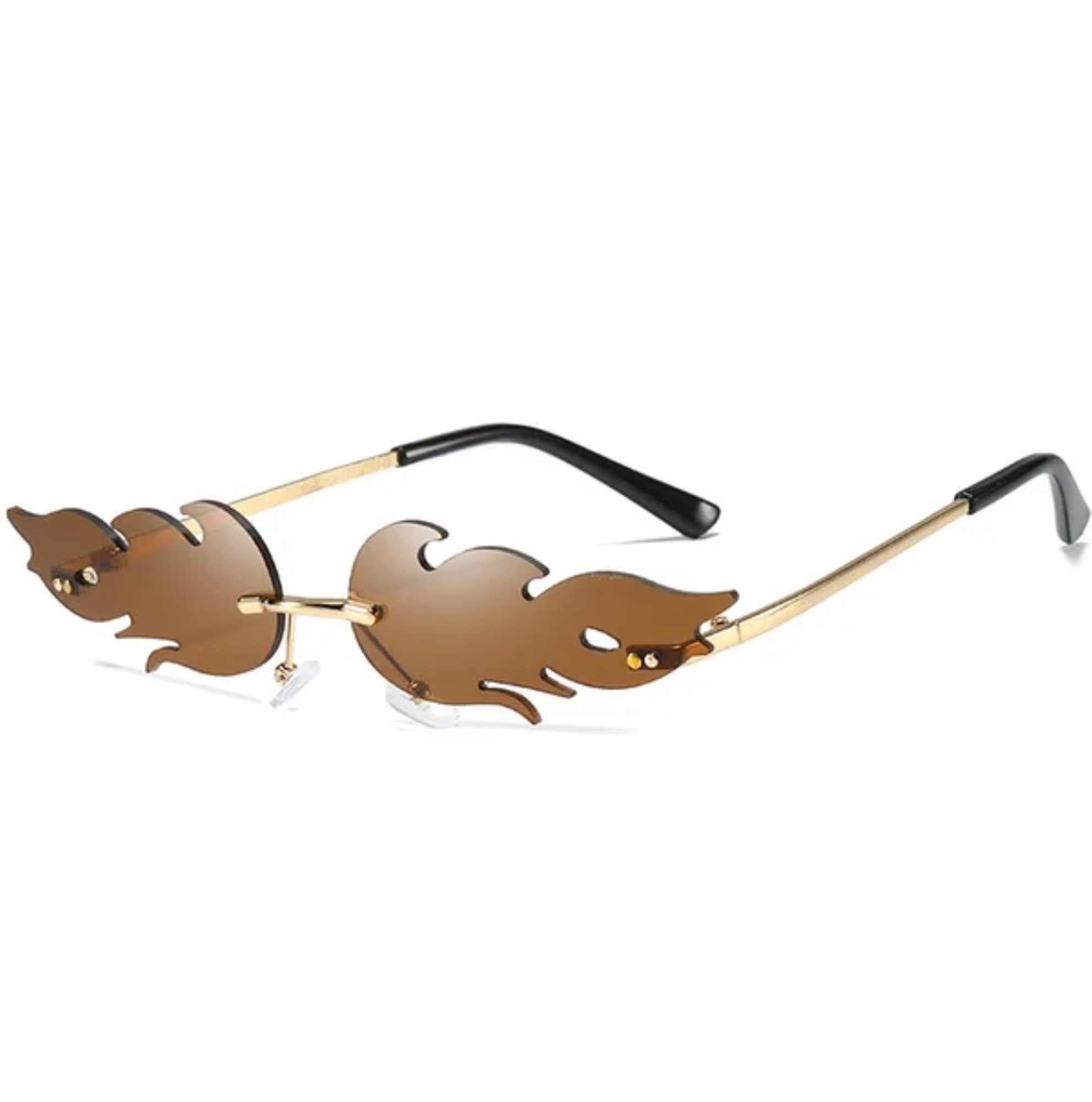 AUGEN By Visions India Retro Vintage Fire Design Rimless Flame Abstract Unisex Sunglasses UV400 Protected Medium Size (C3, 168)