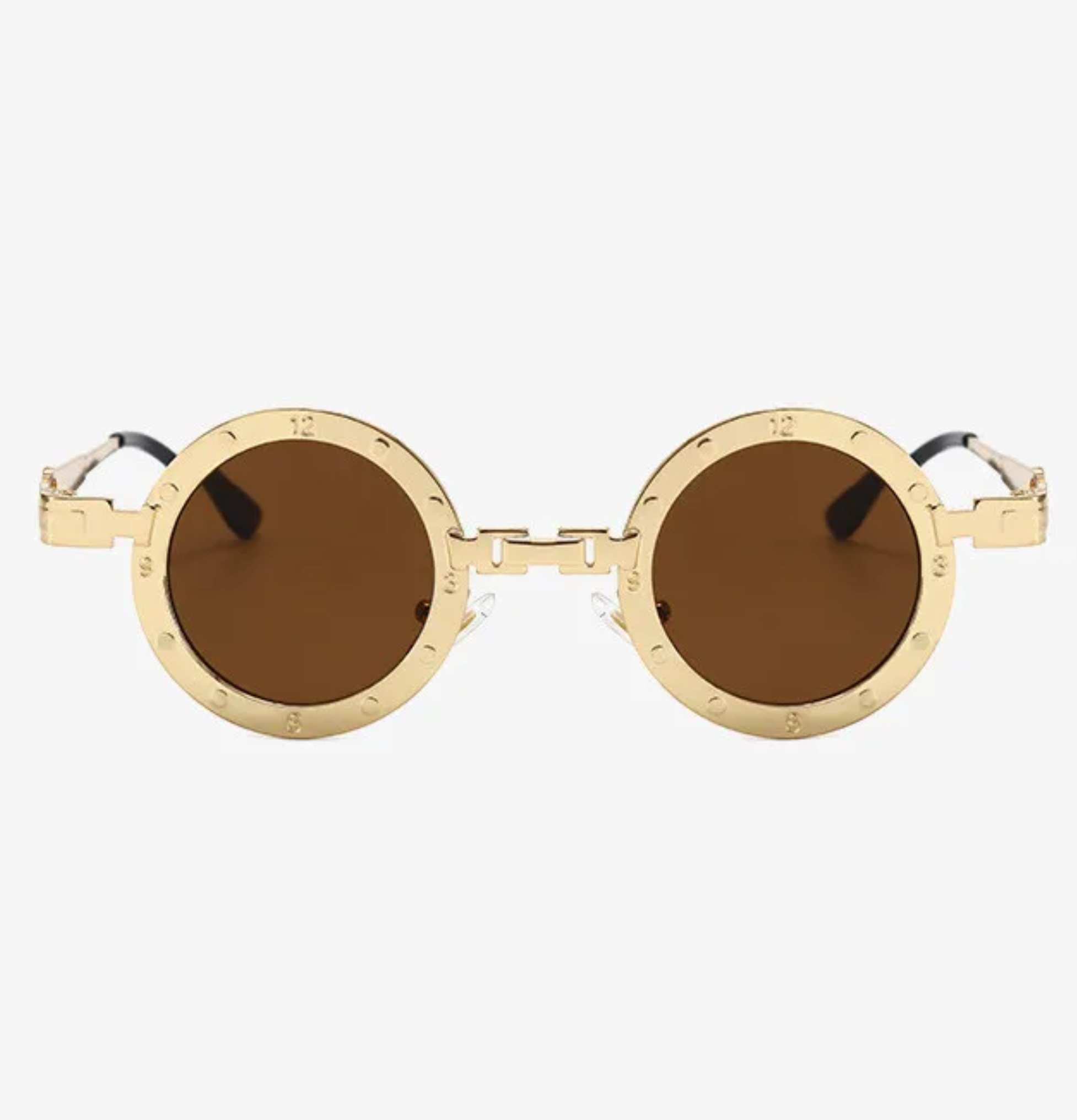 AUGEN By Visions India Retro Vintage Round Metal Abstract Unisex Sunglasses UV400 Protected Small Size (C7, 171)