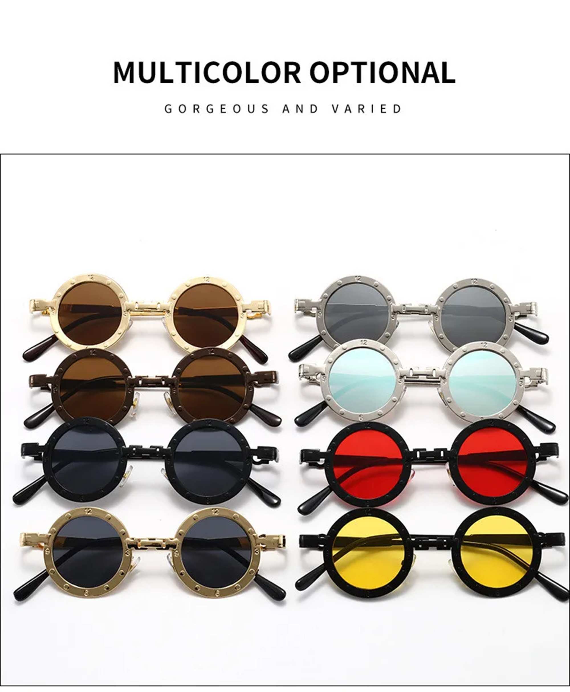 AUGEN By Visions India Retro Vintage Round Metal Abstract Unisex Sunglasses UV400 Protected Small Size (C9, 171)