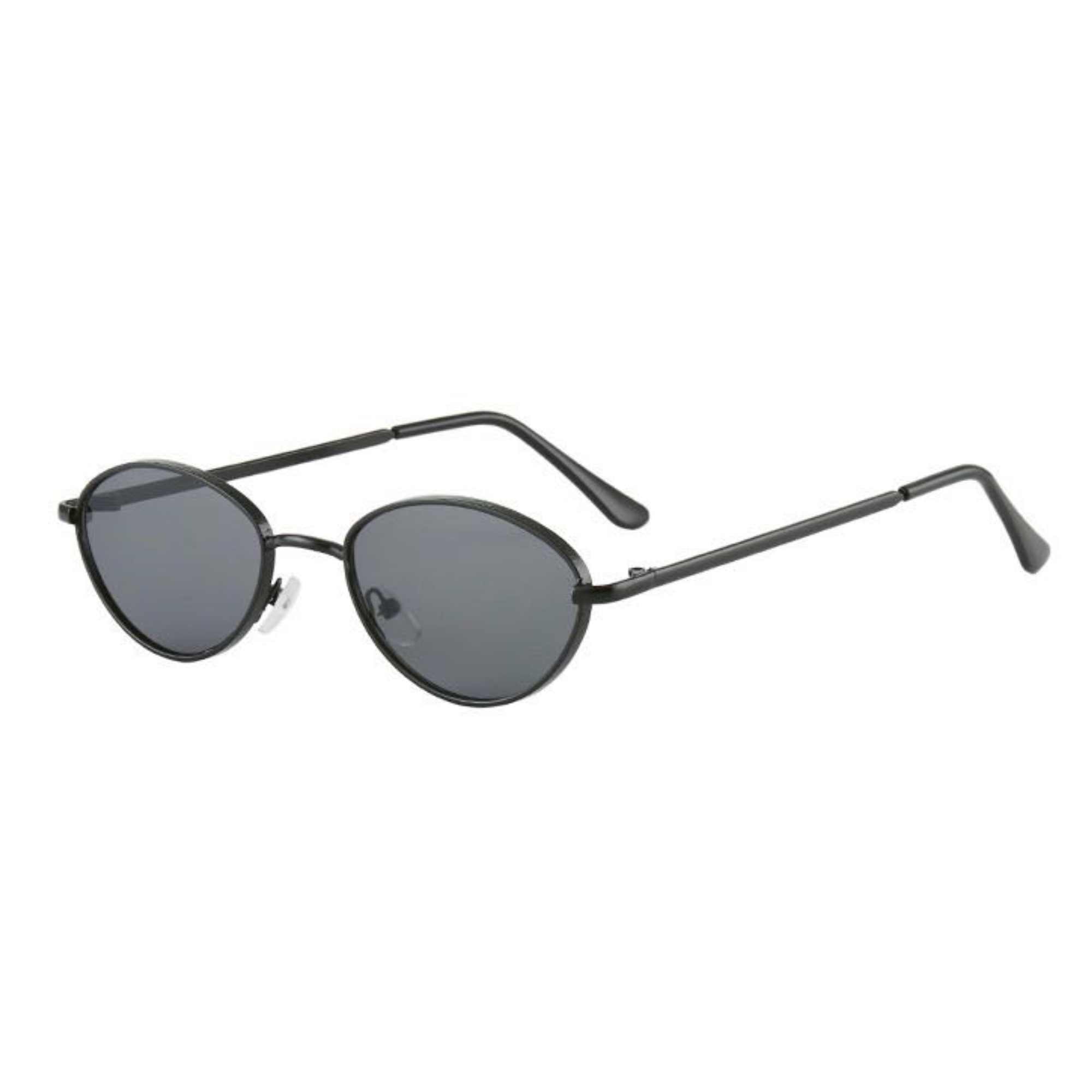 AUGEN By Visions India Retro Vintage Sleek Oval Metal Abstract Unisex Sunglasses UV400 Protected Medium Size (C1, 175)