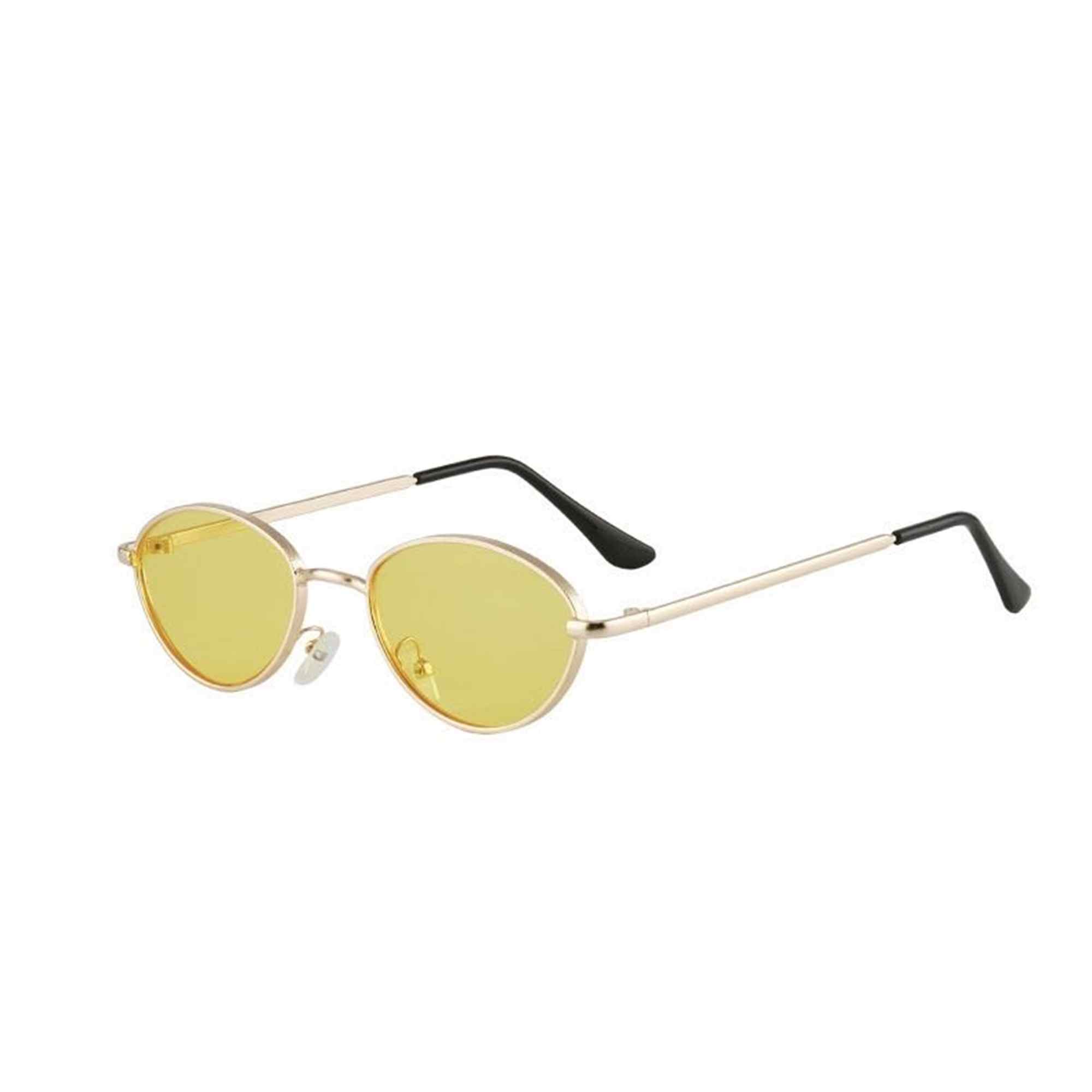 AUGEN By Visions India Retro Vintage Sleek Oval Metal Abstract Unisex Sunglasses UV400 Protected Medium Size (C7, 175)