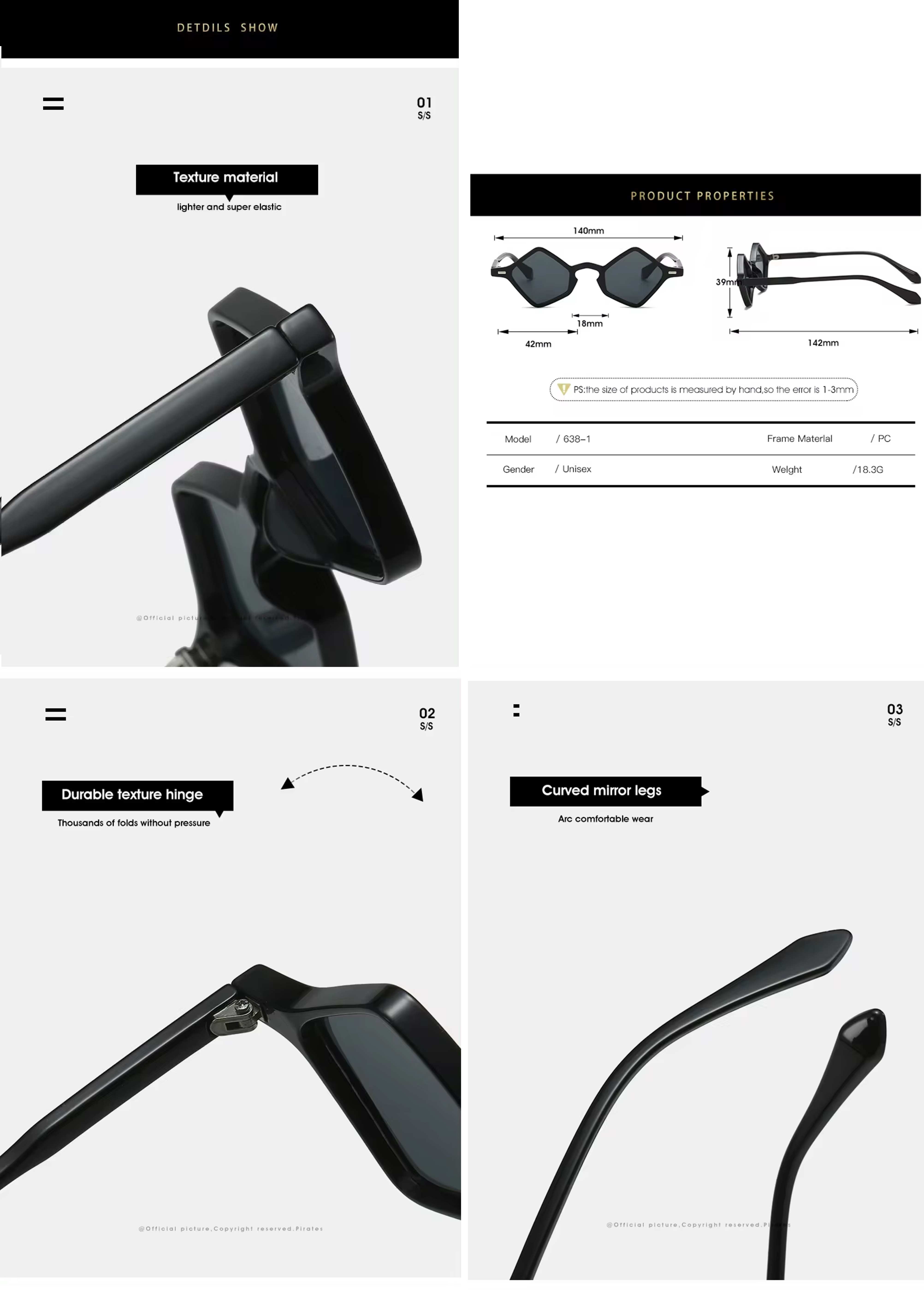 AUGEN Modern Hexagonal Plastic Unisex Sunglasses UV 400 Protected Small Size (178-C7)