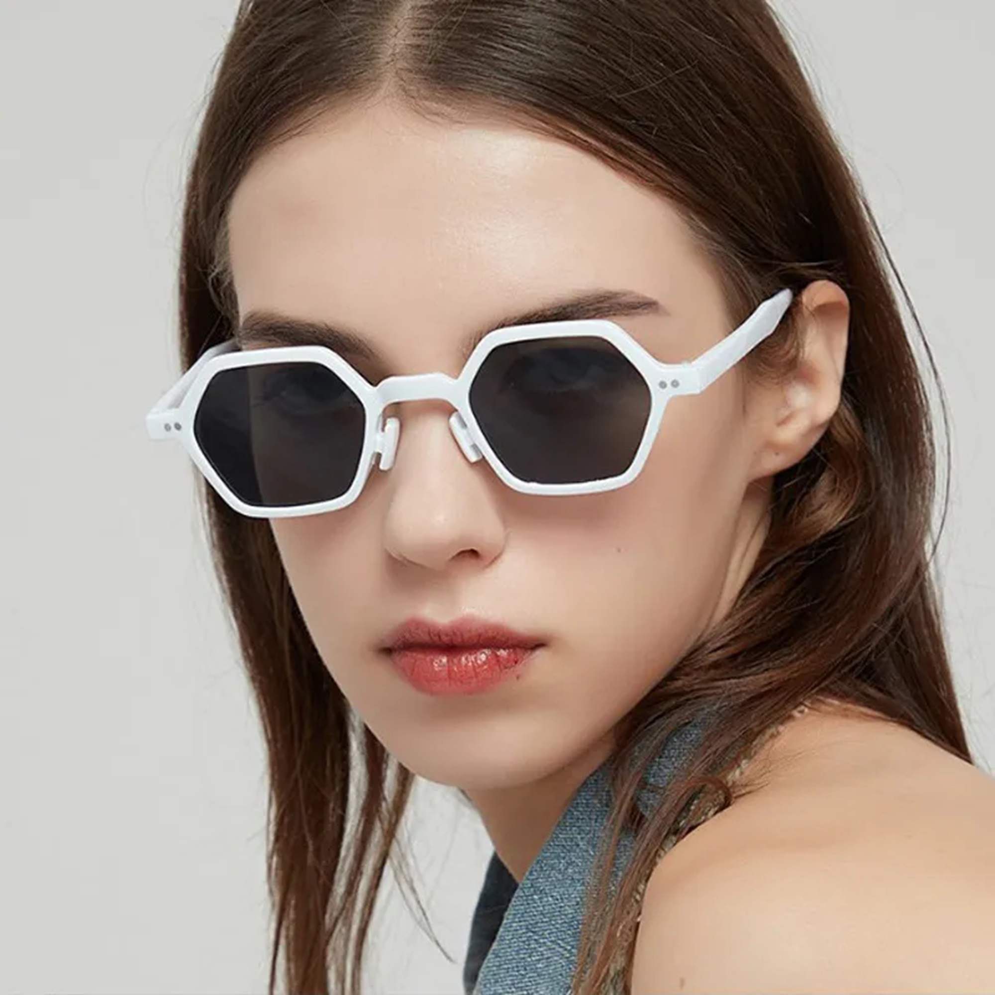 AUGEN Modern Hexagonal Plastic Unisex Sunglasses UV 400 Protected Small Size (180-C7)