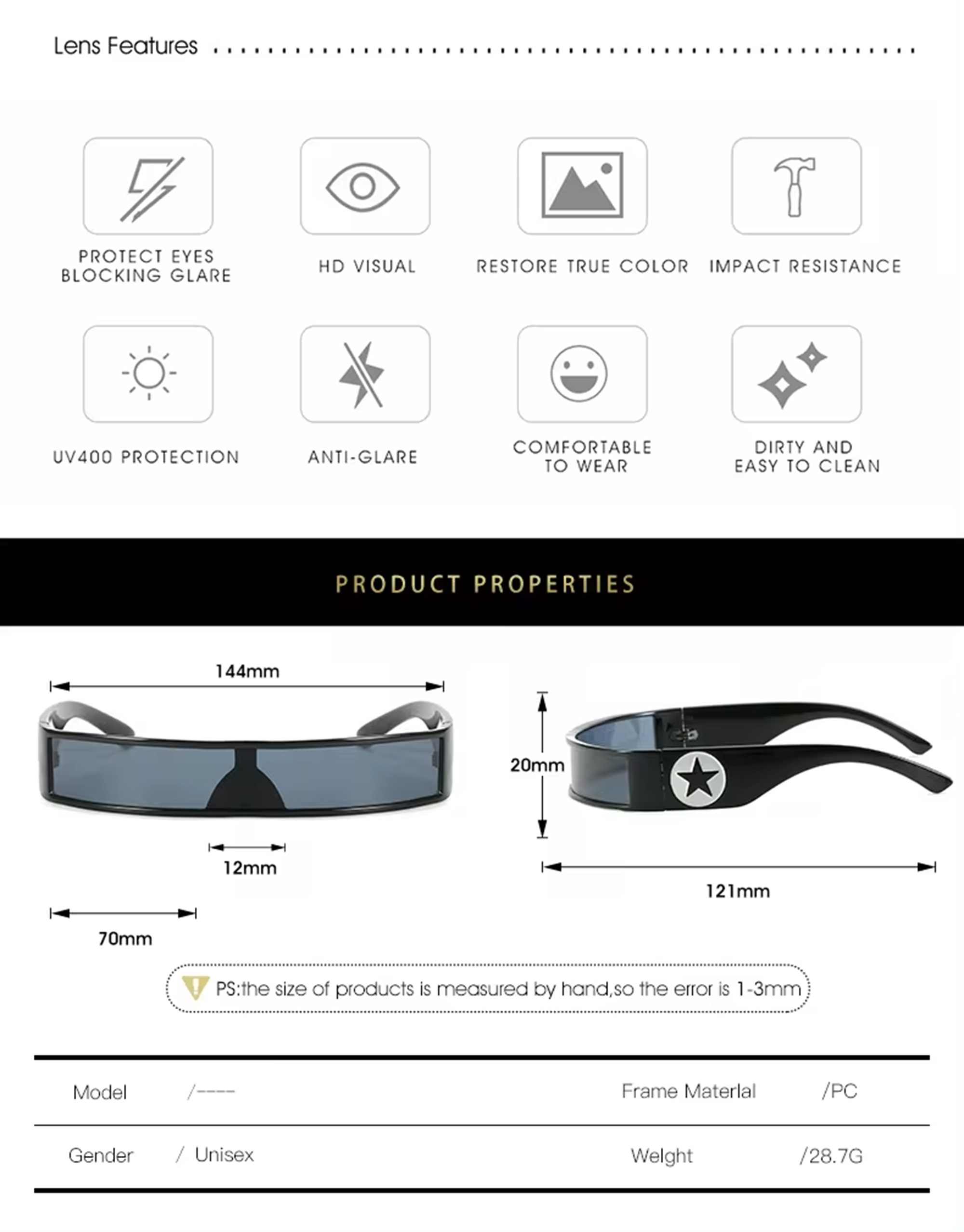 AUGEN Modern Rectangular Plastic Unisex Sunglasses UV 400 Protected Medium Size (211-C4)