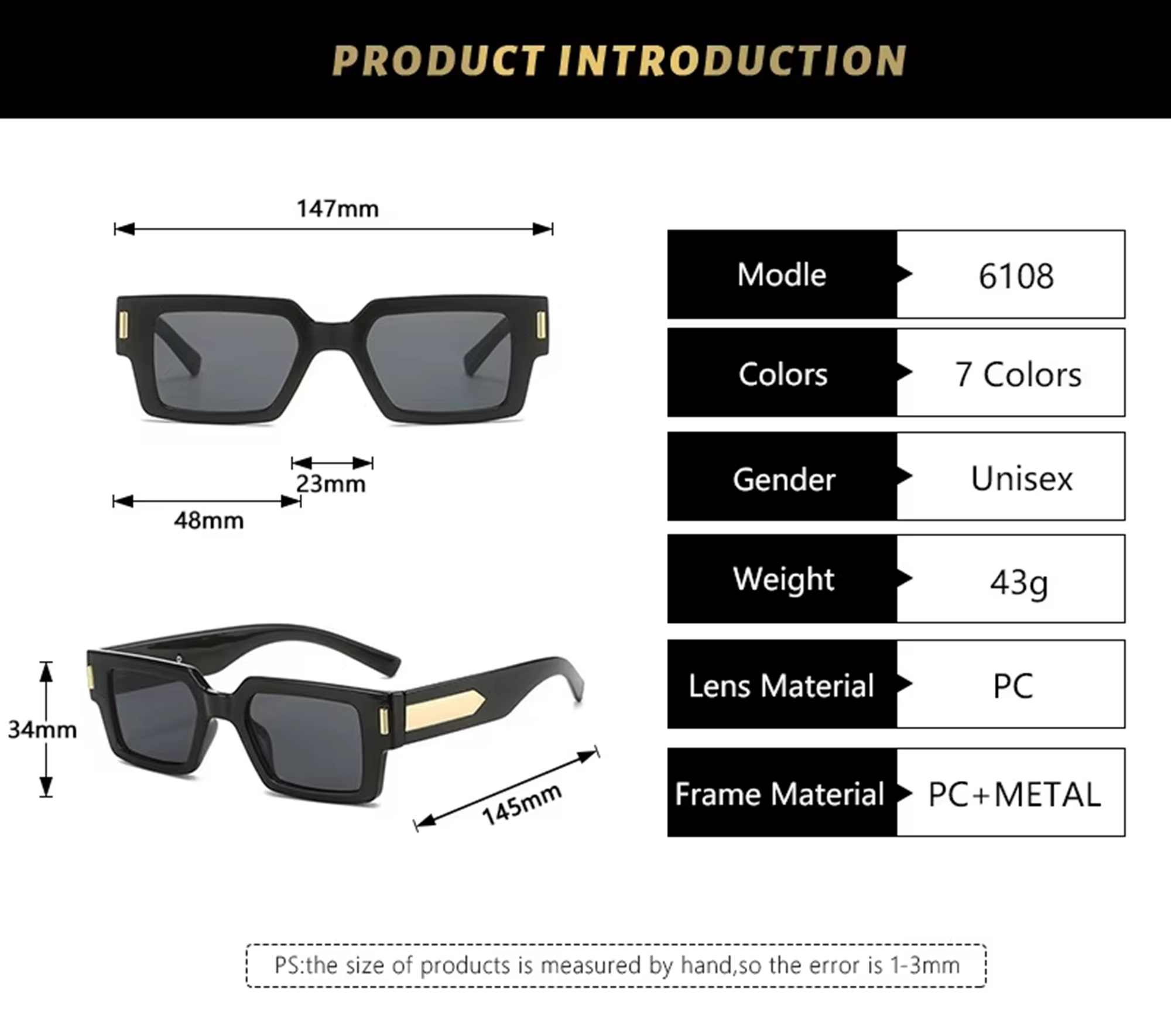 AUGEN Modern Rectangular Arrow Plastic Unisex Sunglasses UV 400 Protected Medium Size (214-C2)