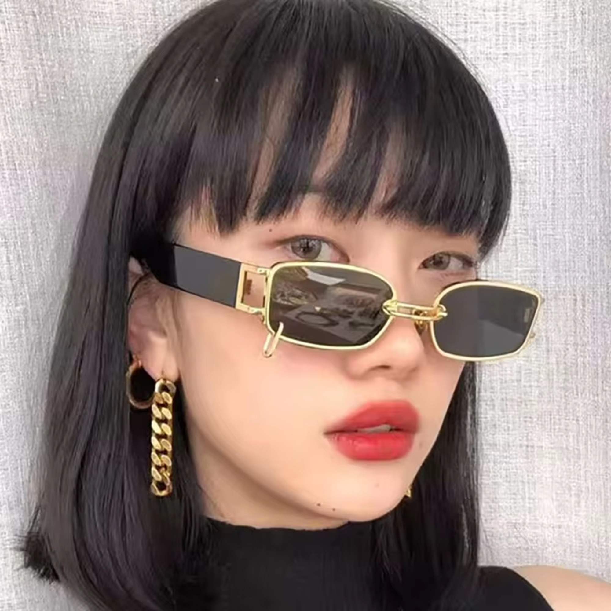 AUGEN Retro Rectangular Metal Unisex Sunglasses UV 400 Protected Medium Size (215-C3)