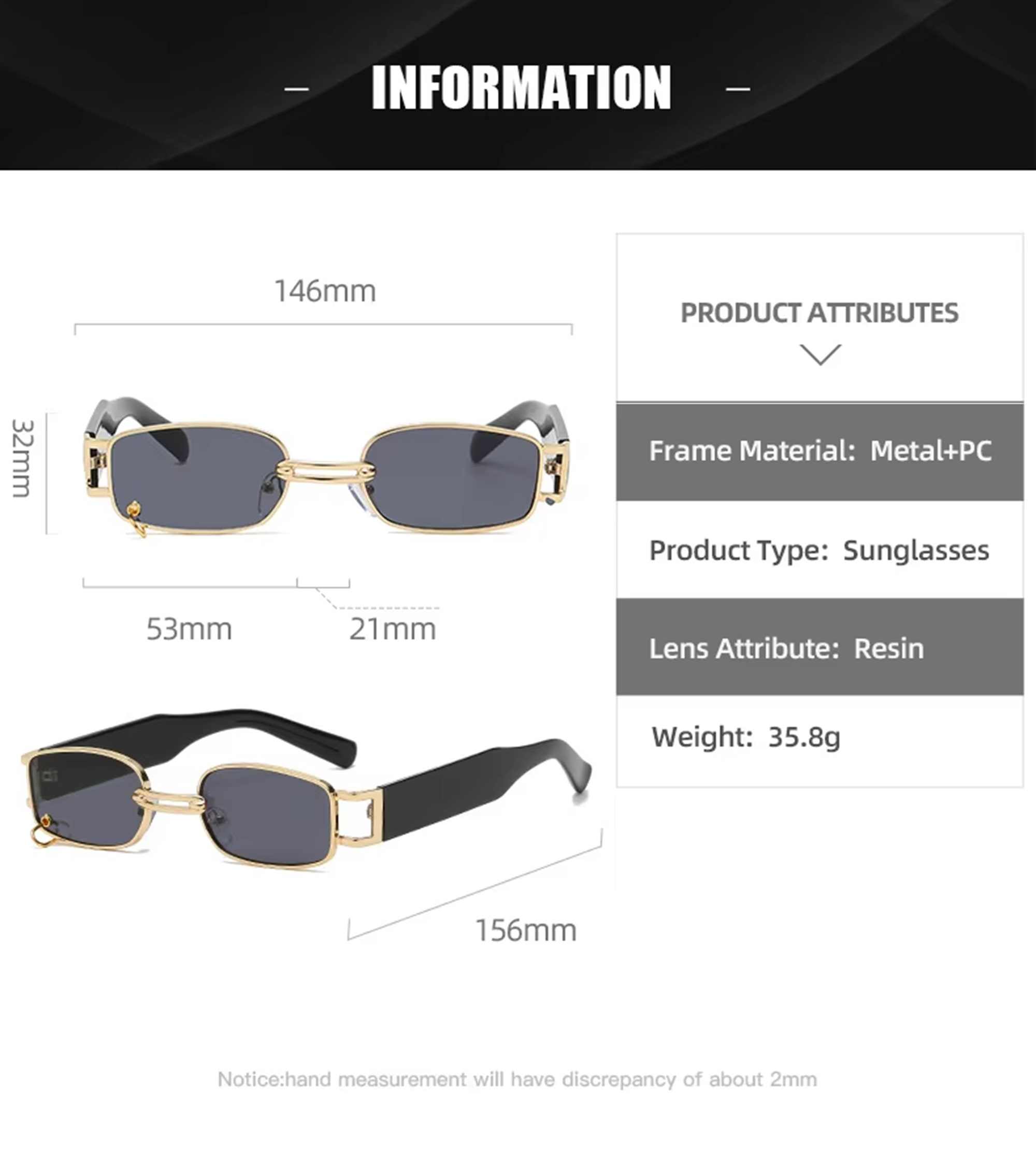 AUGEN Retro Rectangular Metal Unisex Sunglasses UV 400 Protected Medium Size (215-C3)