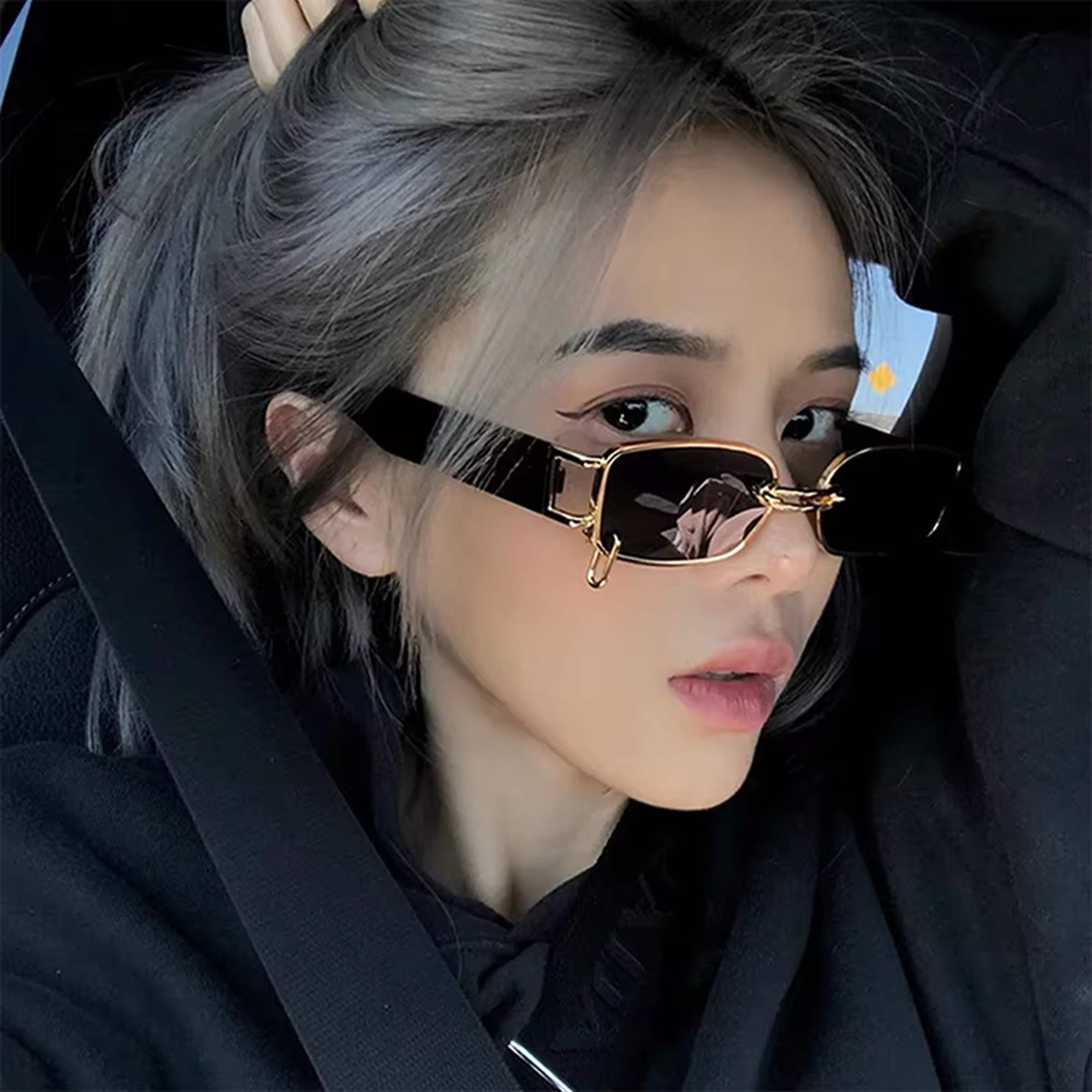 AUGEN Retro Rectangular Metal Unisex Sunglasses UV 400 Protected Medium Size (215-C3)