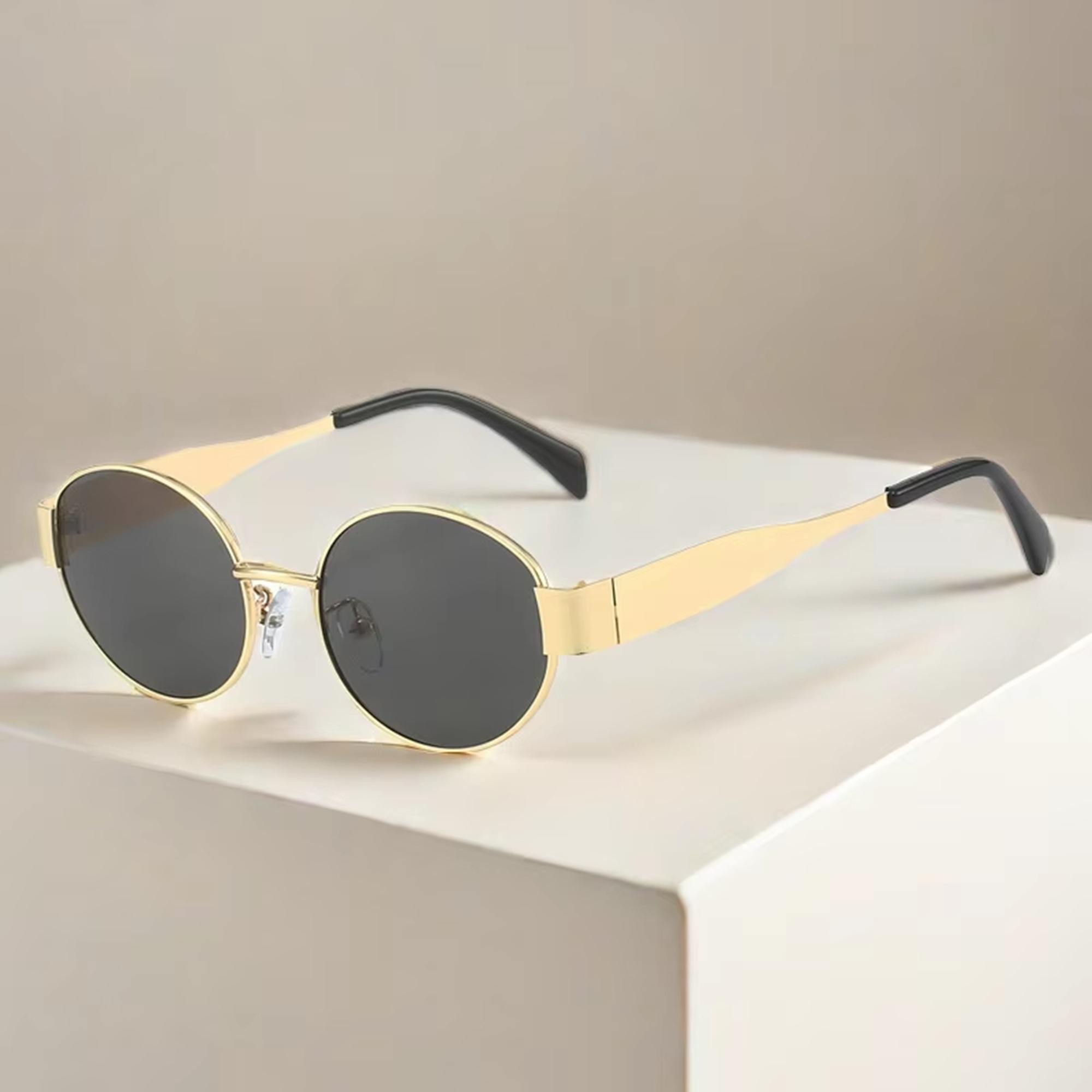 AUGEN Retro Oval Metal Unisex Sunglasses UV 400 Protected Medium Size (216-C2)
