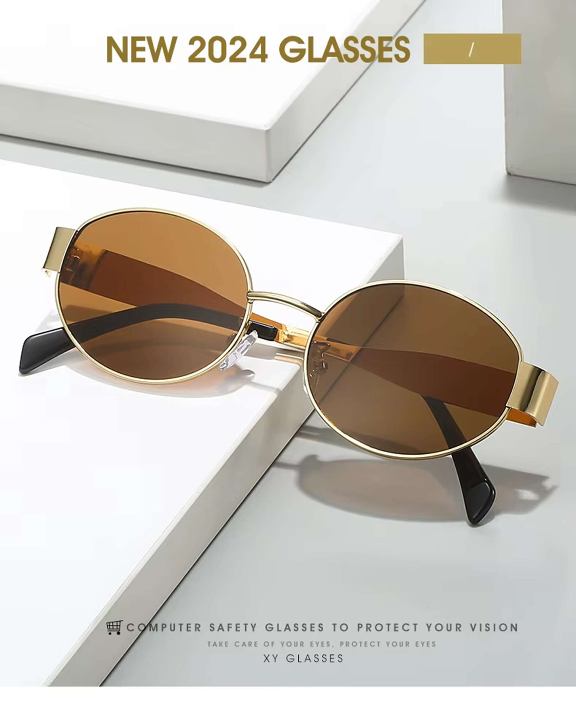 AUGEN Retro Oval Metal Unisex Sunglasses UV 400 Protected Medium Size (216-C2)