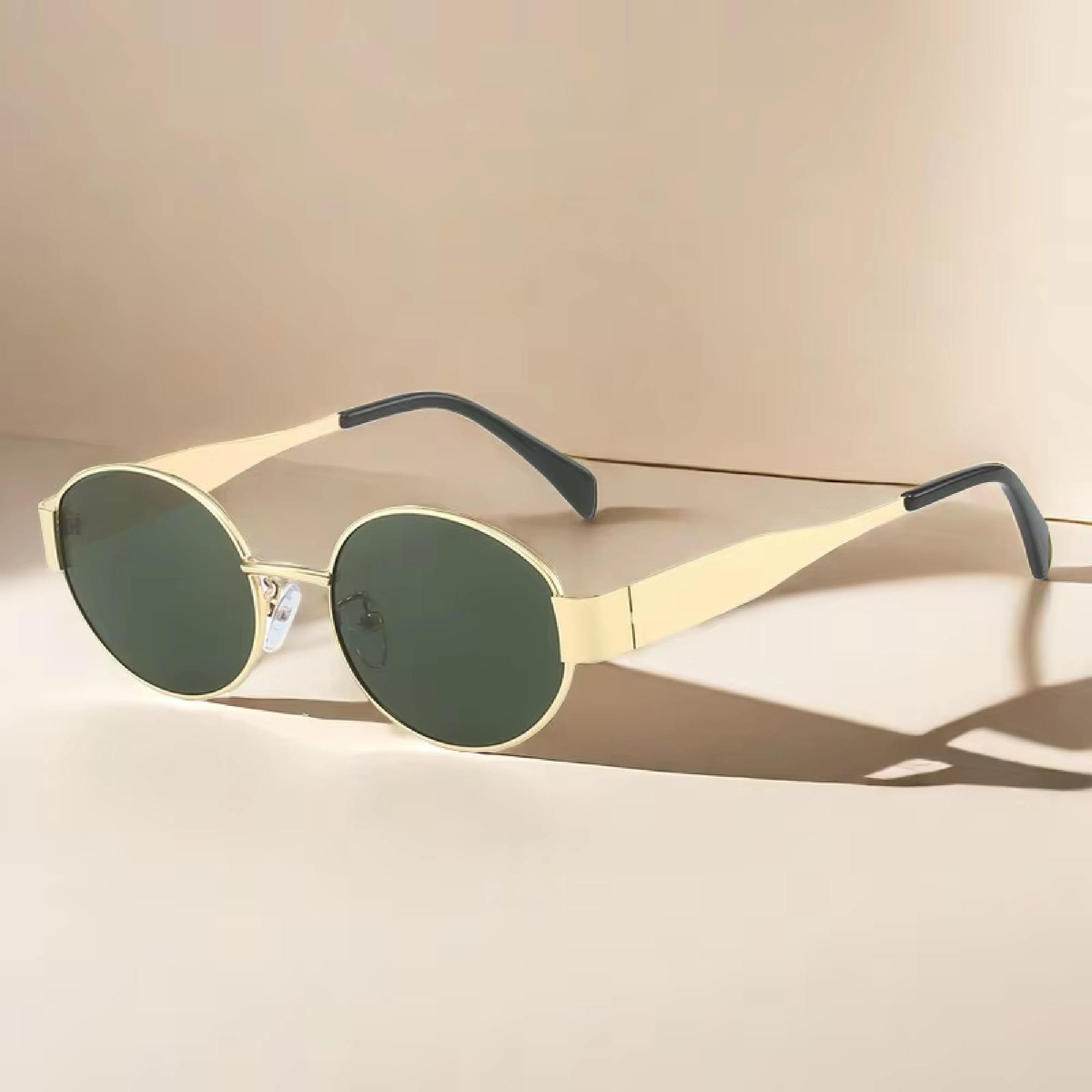 AUGEN Retro Oval Metal Unisex Sunglasses UV 400 Protected Medium Size (216-C3)
