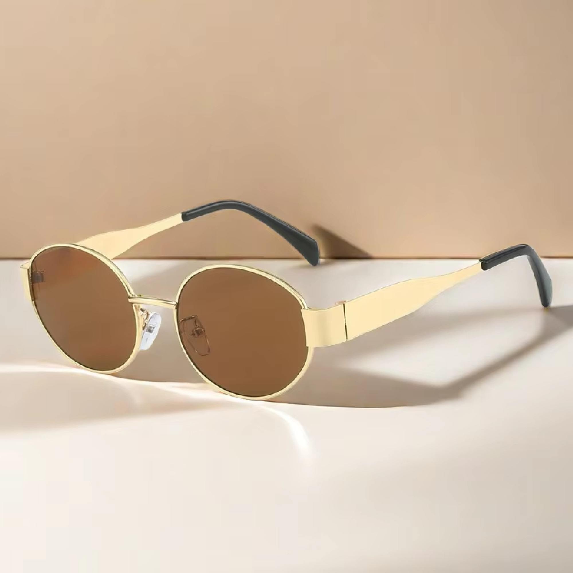 AUGEN Retro Oval Metal Unisex Sunglasses UV 400 Protected Medium Size (216-C4)