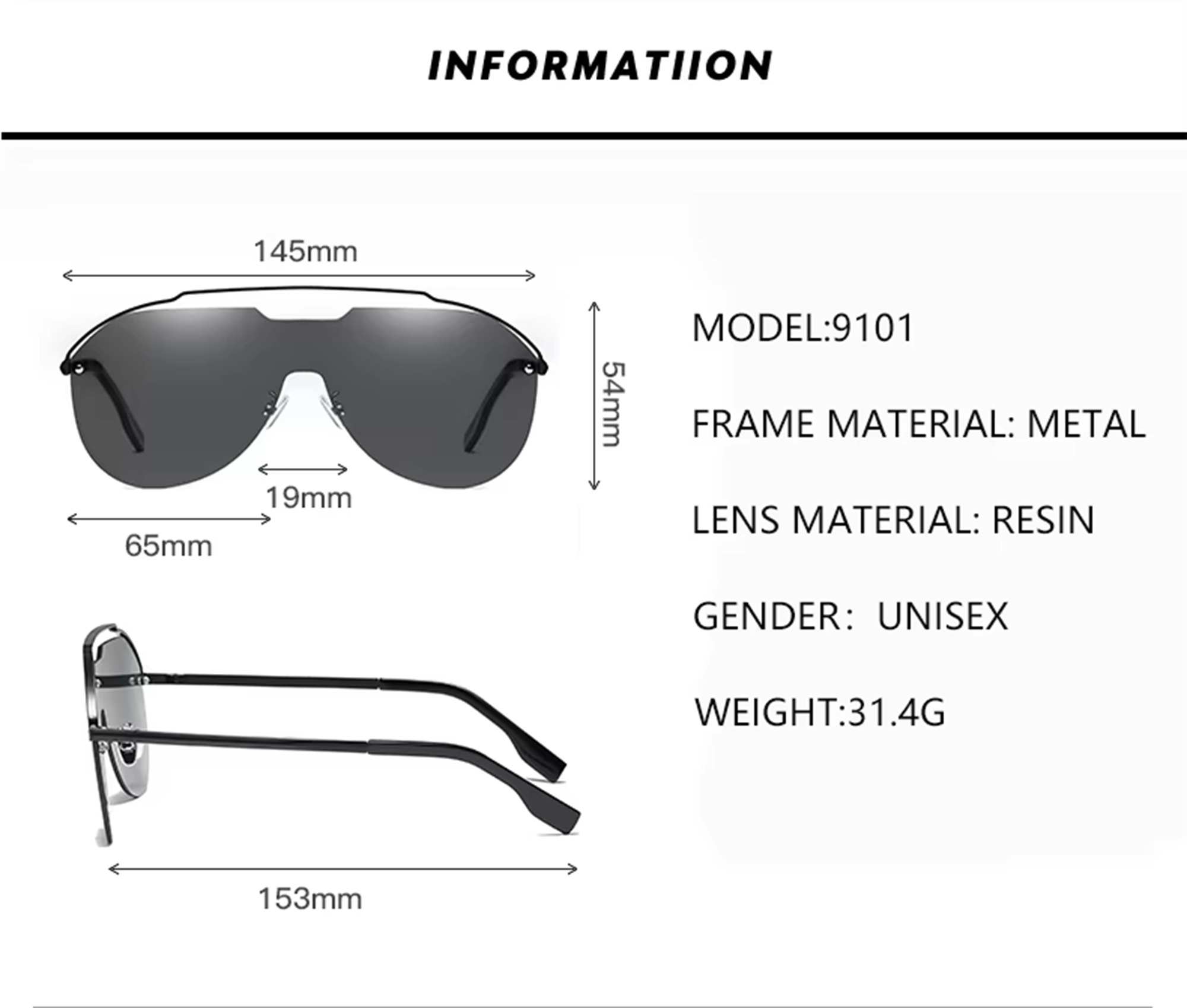 AUGEN Modern Pilot Sunglasses UV 400 Protected Unisex Large Size (217-C4)