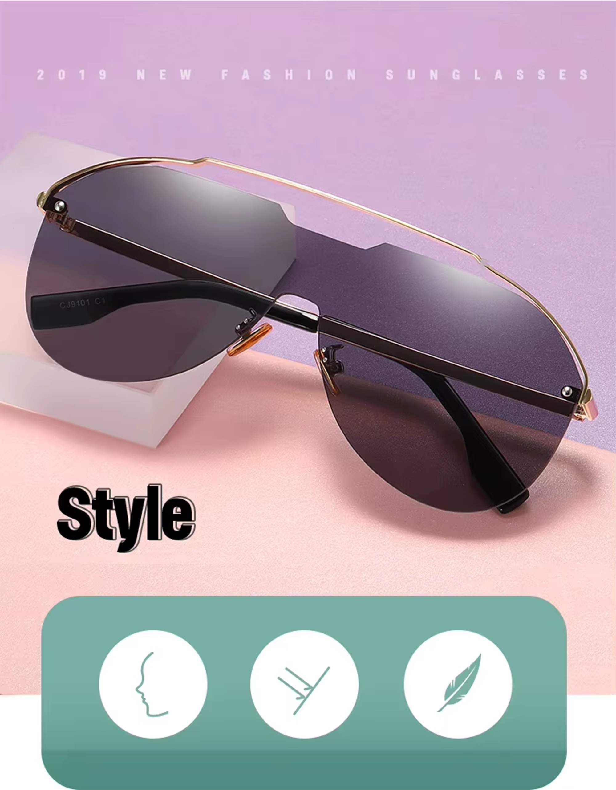 AUGEN Modern Pilot Sunglasses UV 400 Protected Unisex Large Size (217-C4)