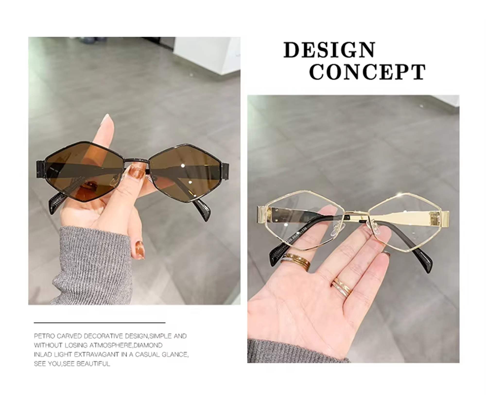 AUGEN Minimalist Hexagonal Sunglasses UV 400 Protected Unisex Small Size (218-C3)