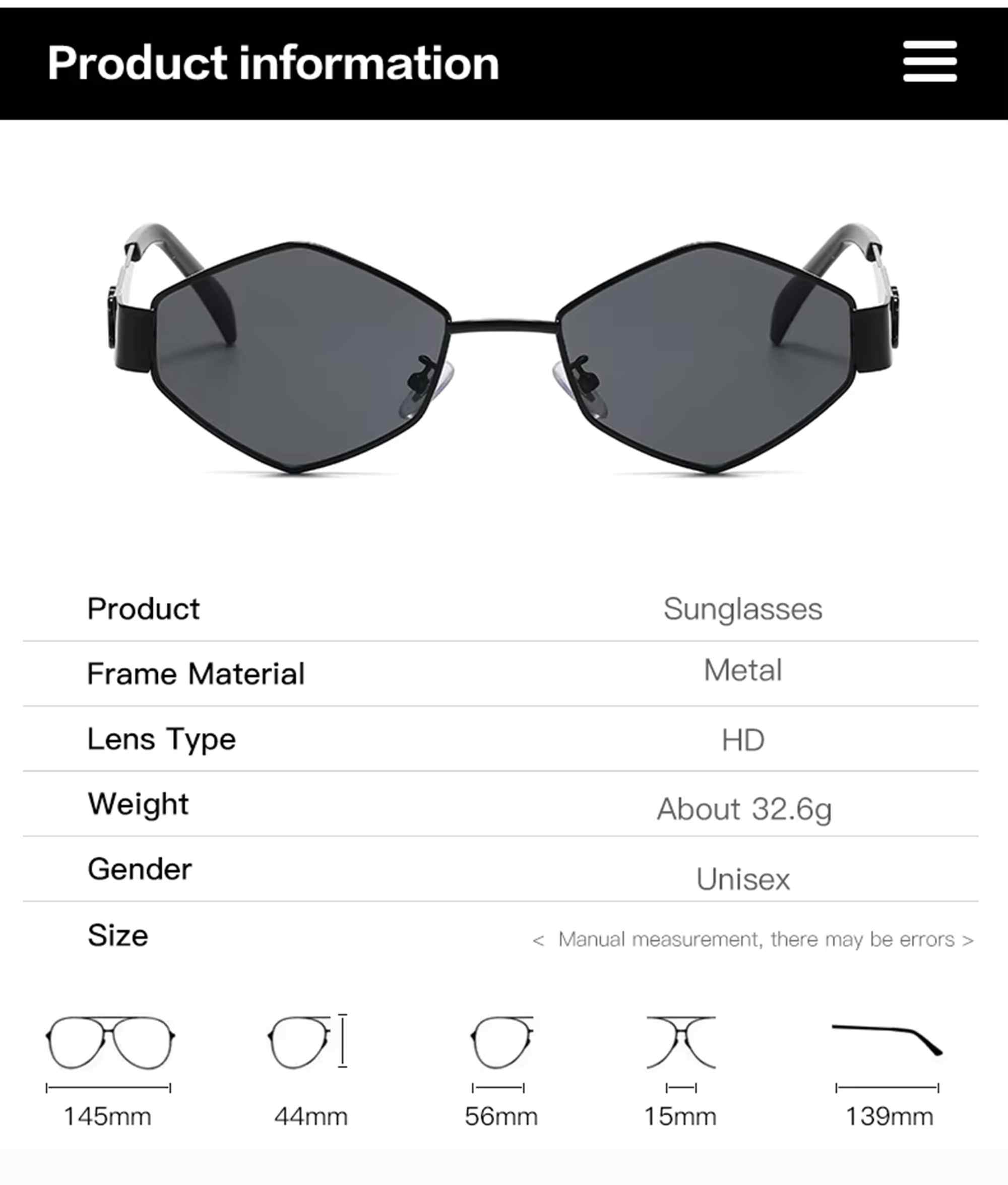 AUGEN Minimalist Hexagonal Sunglasses UV 400 Protected Unisex Small Size (218-C3)