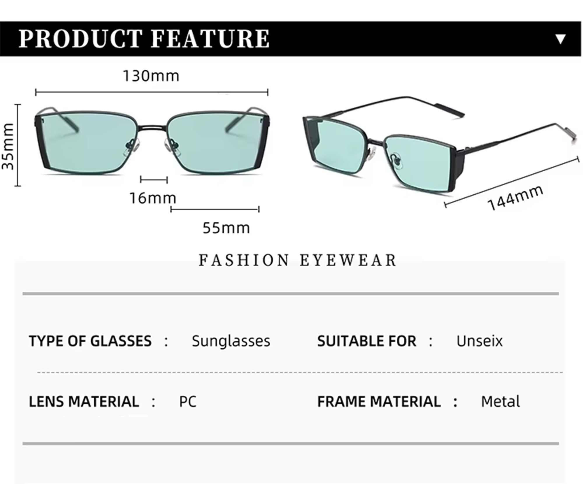 AUGEN Modern Cat Eye Sunglasses UV 400 Protected Women Medium Size (221-C1)