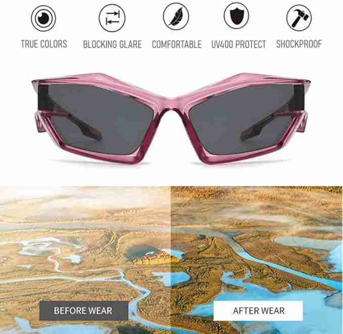 AUGEN Cool Futuristic Y2K Sunglasses Men Women Sports Wraparound Shield Cat Eye Glass Alien Space Shades (223-C10)