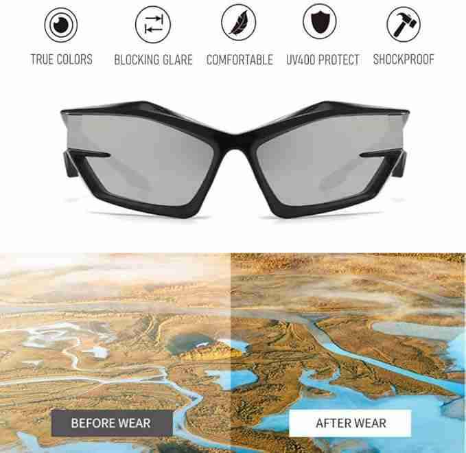 AUGEN Cool Futuristic Y2K Sunglasses Men Women Sports Wraparound Shield Cat Eye Glass Alien Space Shades (223-C2)
